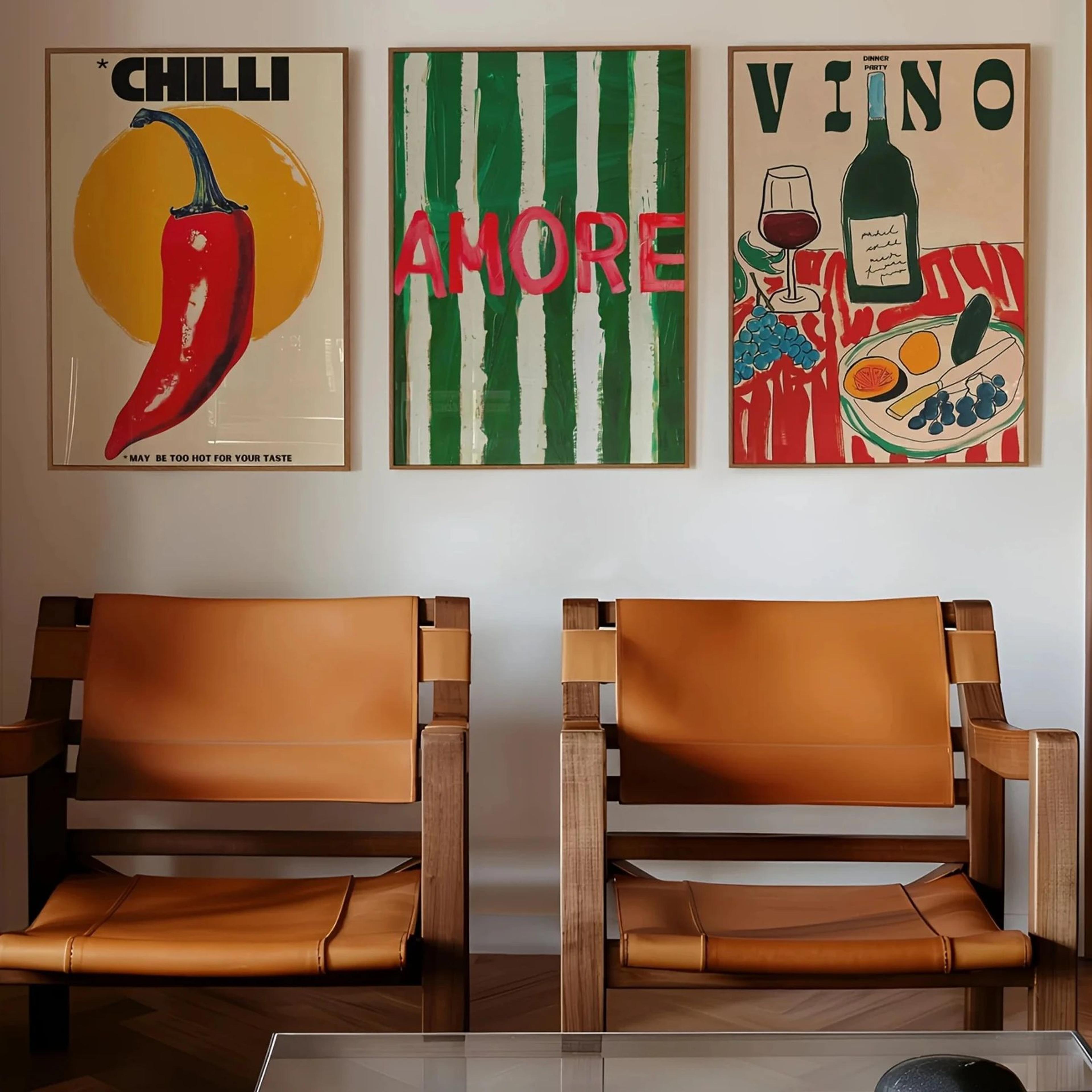 Amore Green Striped Wine Kitchen Wall Art 7