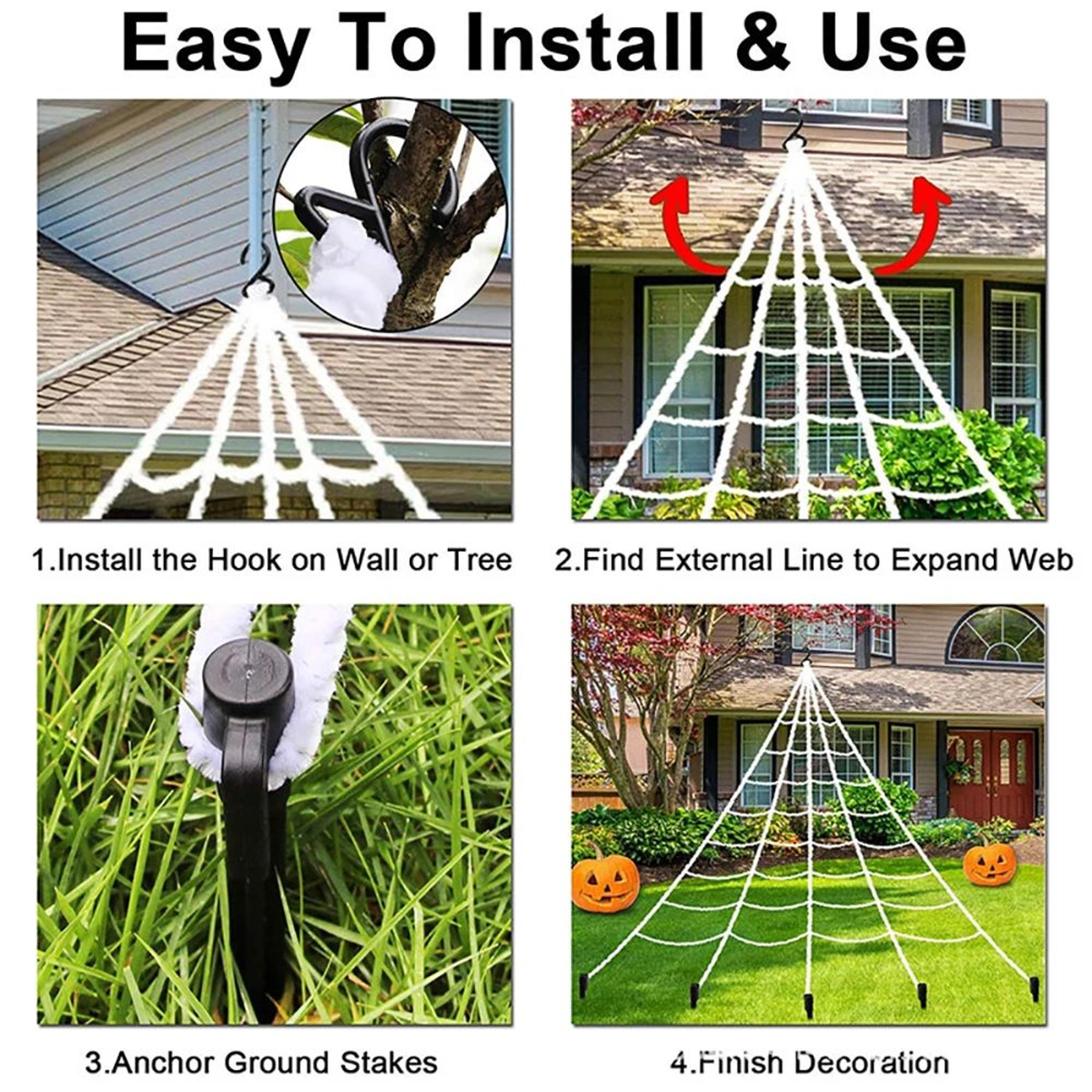 Giant Halloween Triangle Spider Web Yard Decoration 4