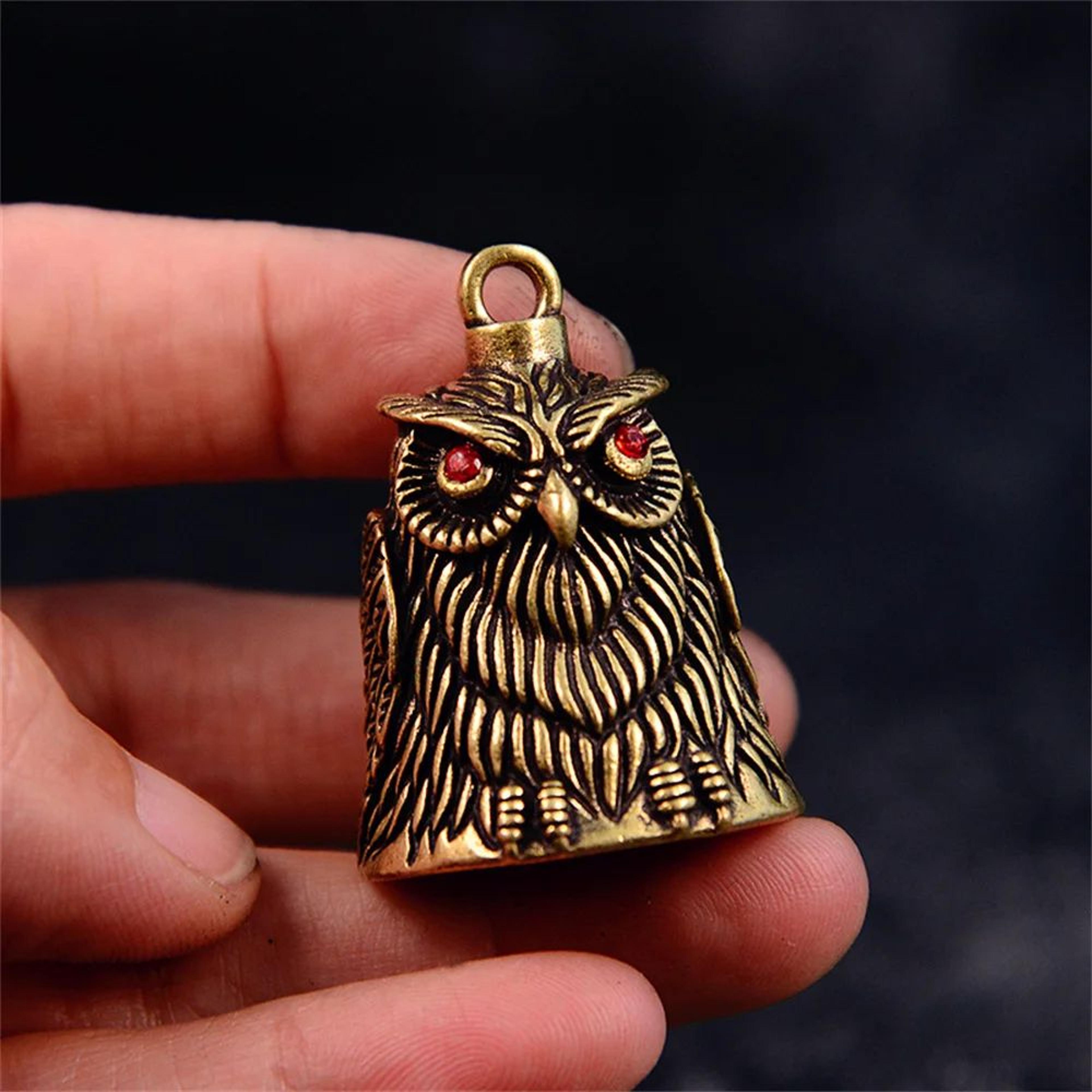 Vintage Carved Owl Brass Bell Ornament 4