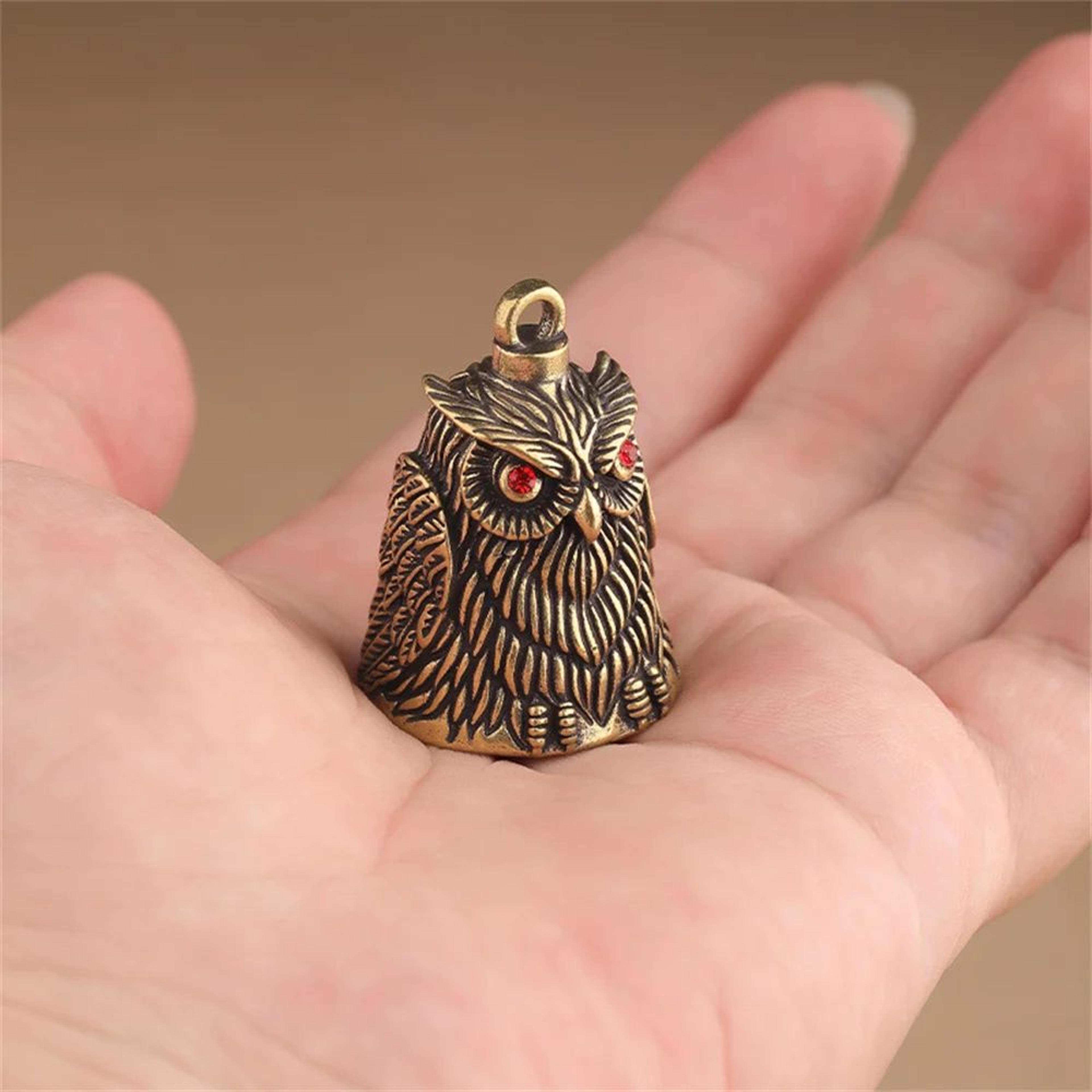 Vintage Carved Owl Brass Bell Ornament 5