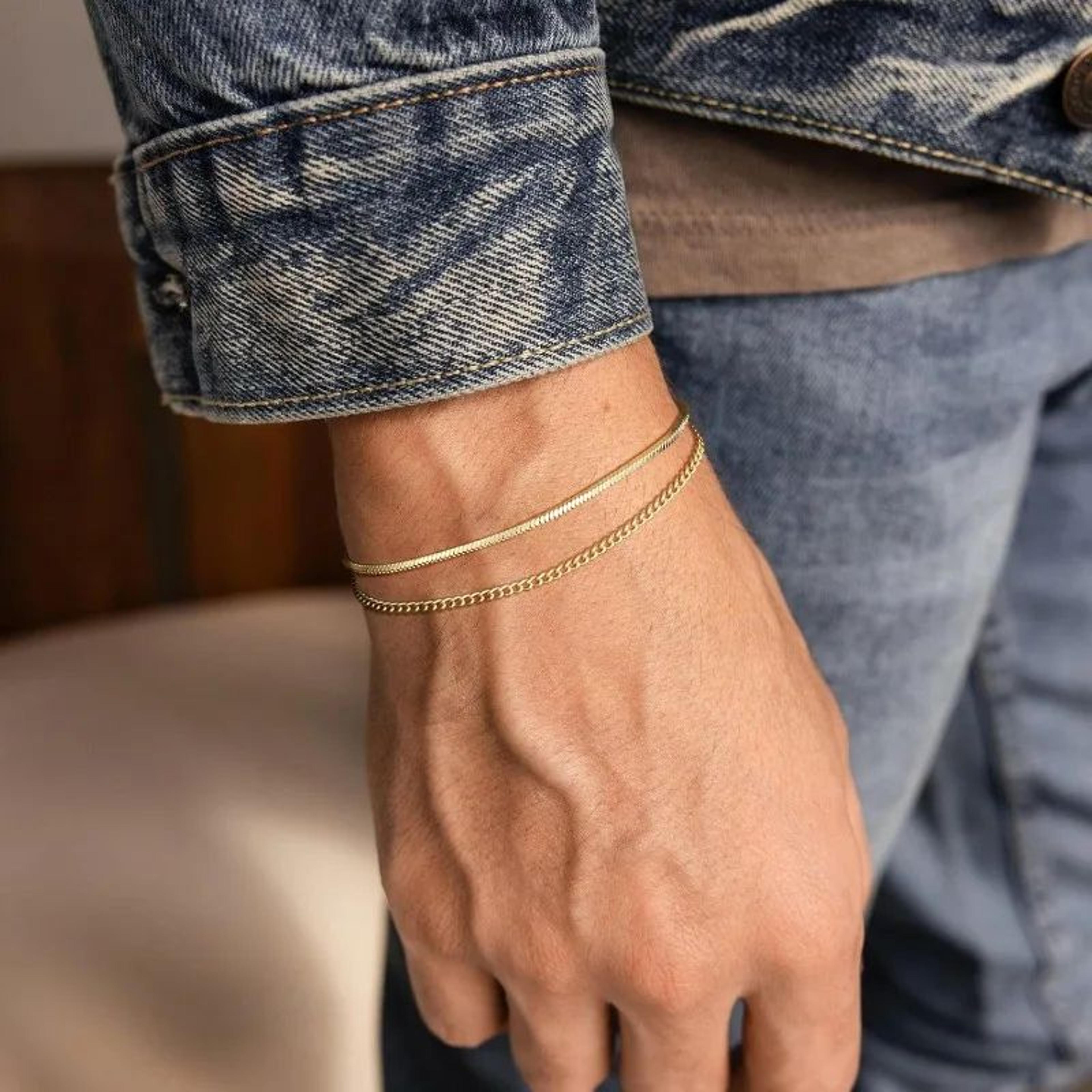 Mens 14K Gold Plated Chain Bracelet Set 2