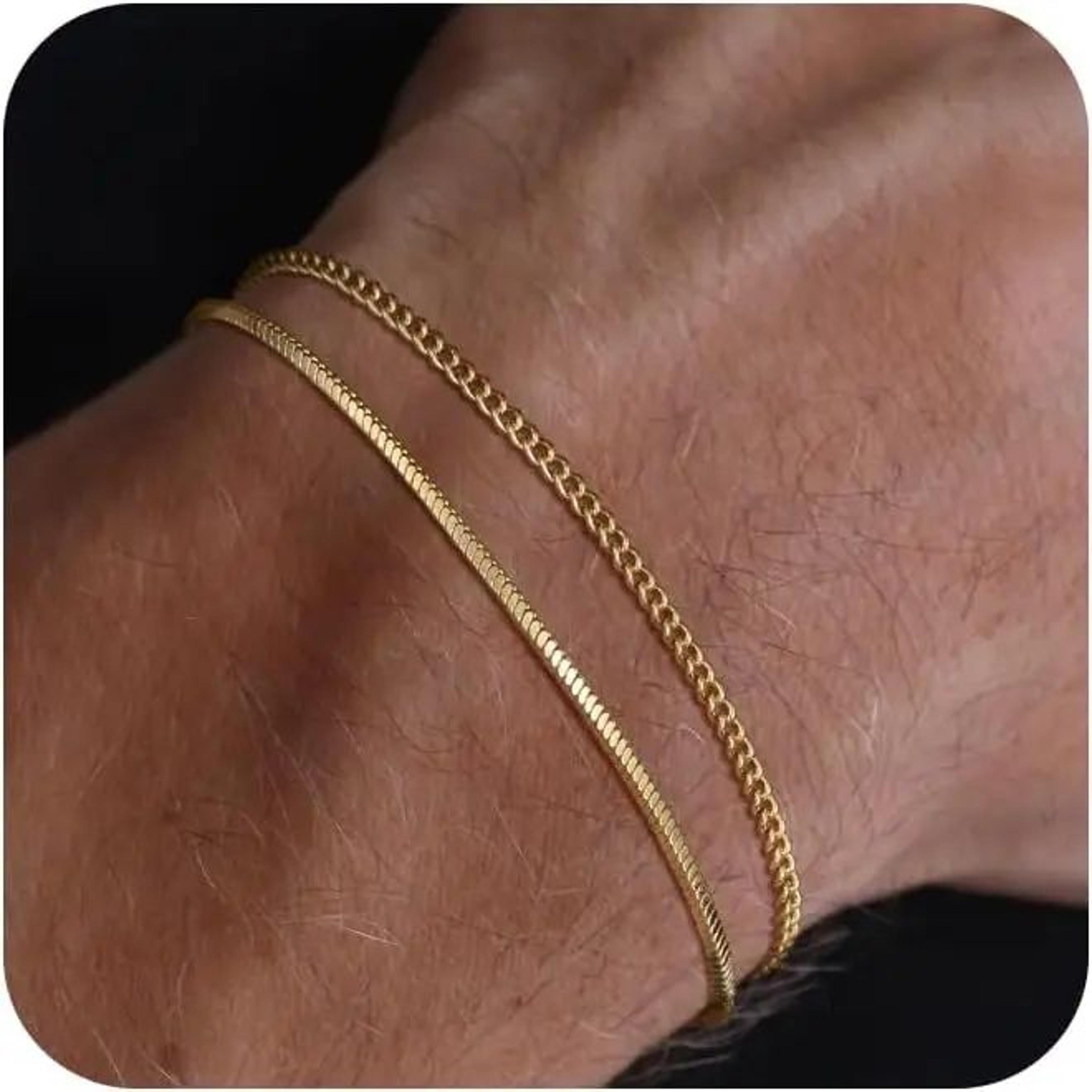 Mens 14K Gold Plated Chain Bracelet Set 6