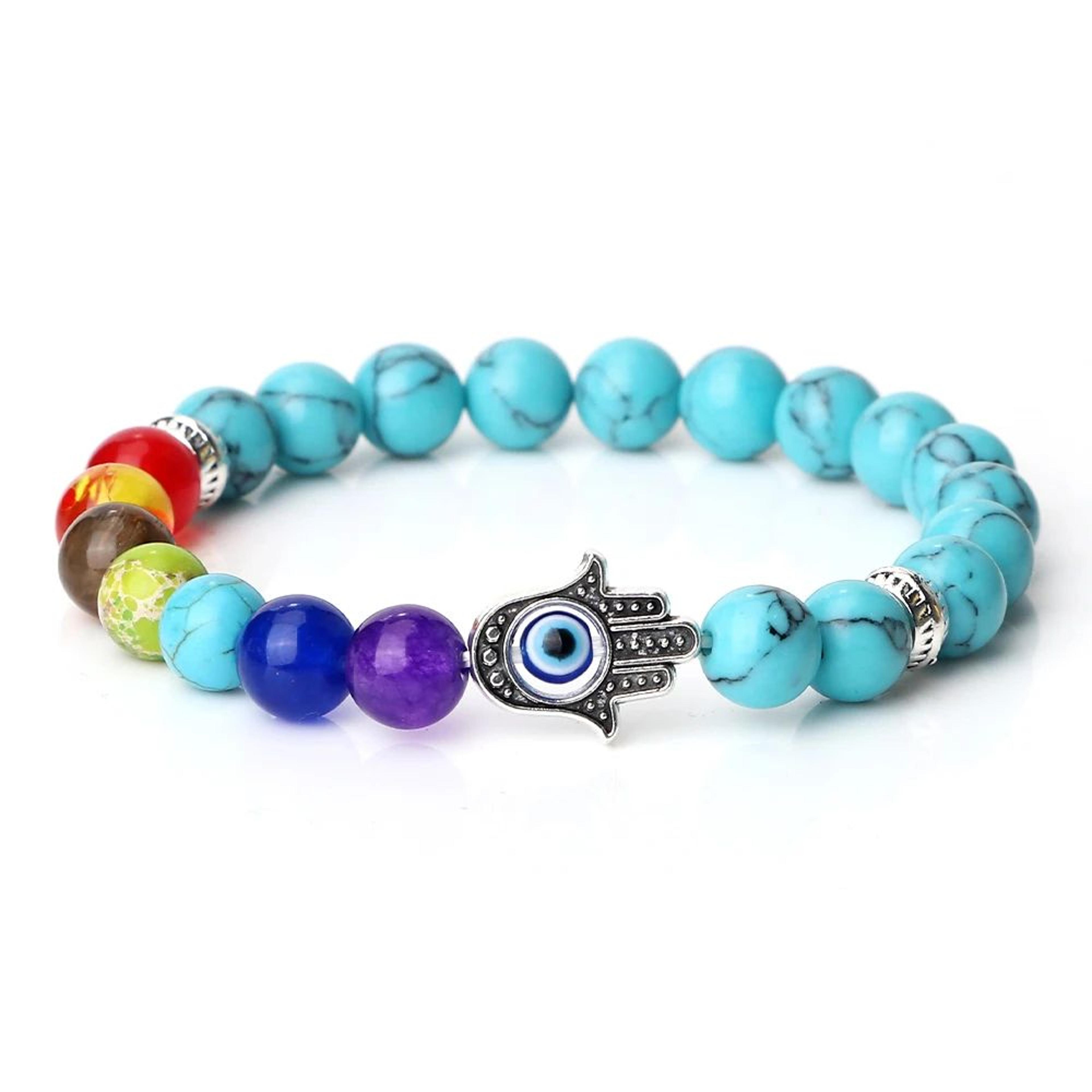 Seven Chakra Natural Stone Evil Eye Bracelet 13