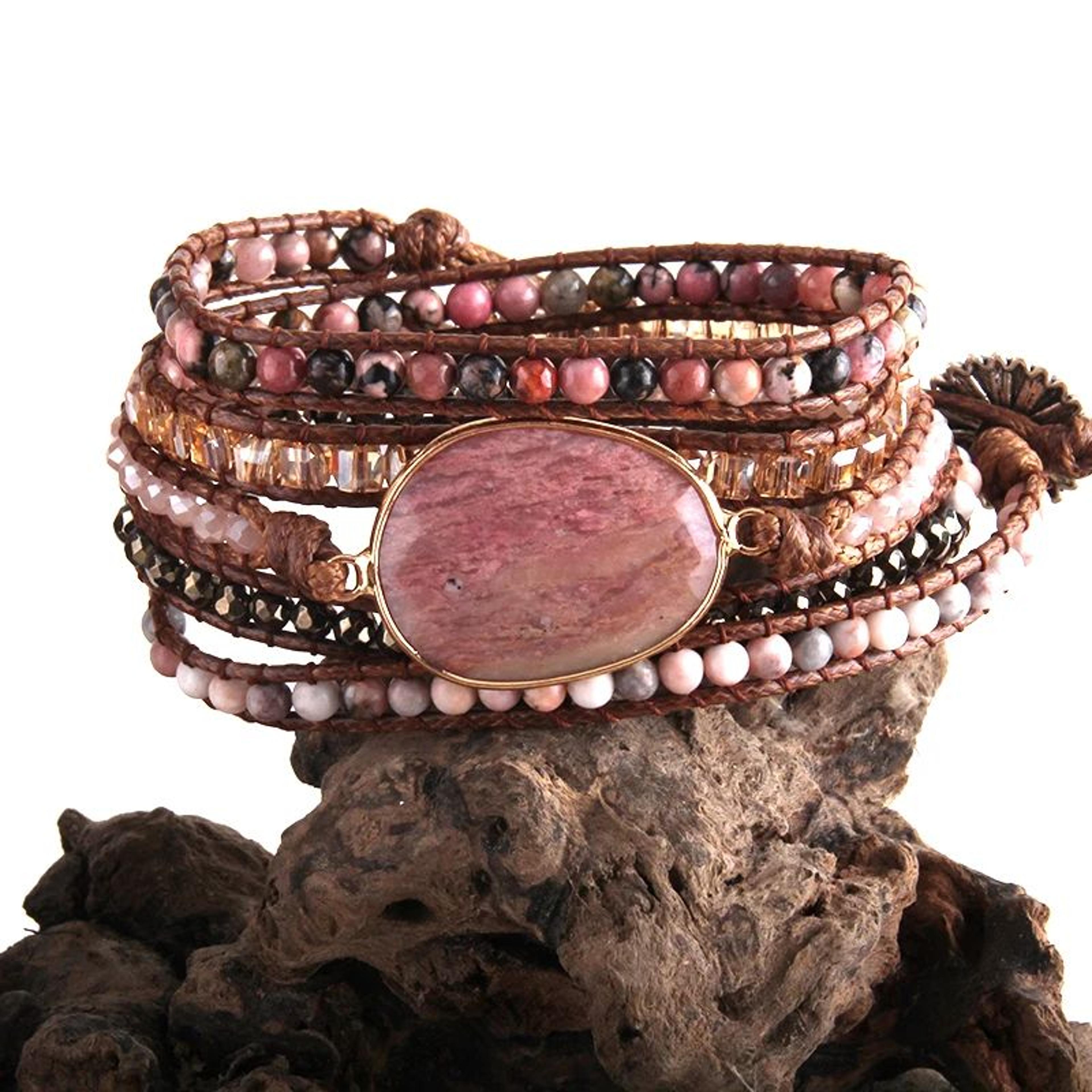 Boho Natural Stone Five Strand Wrap Bracelet 16