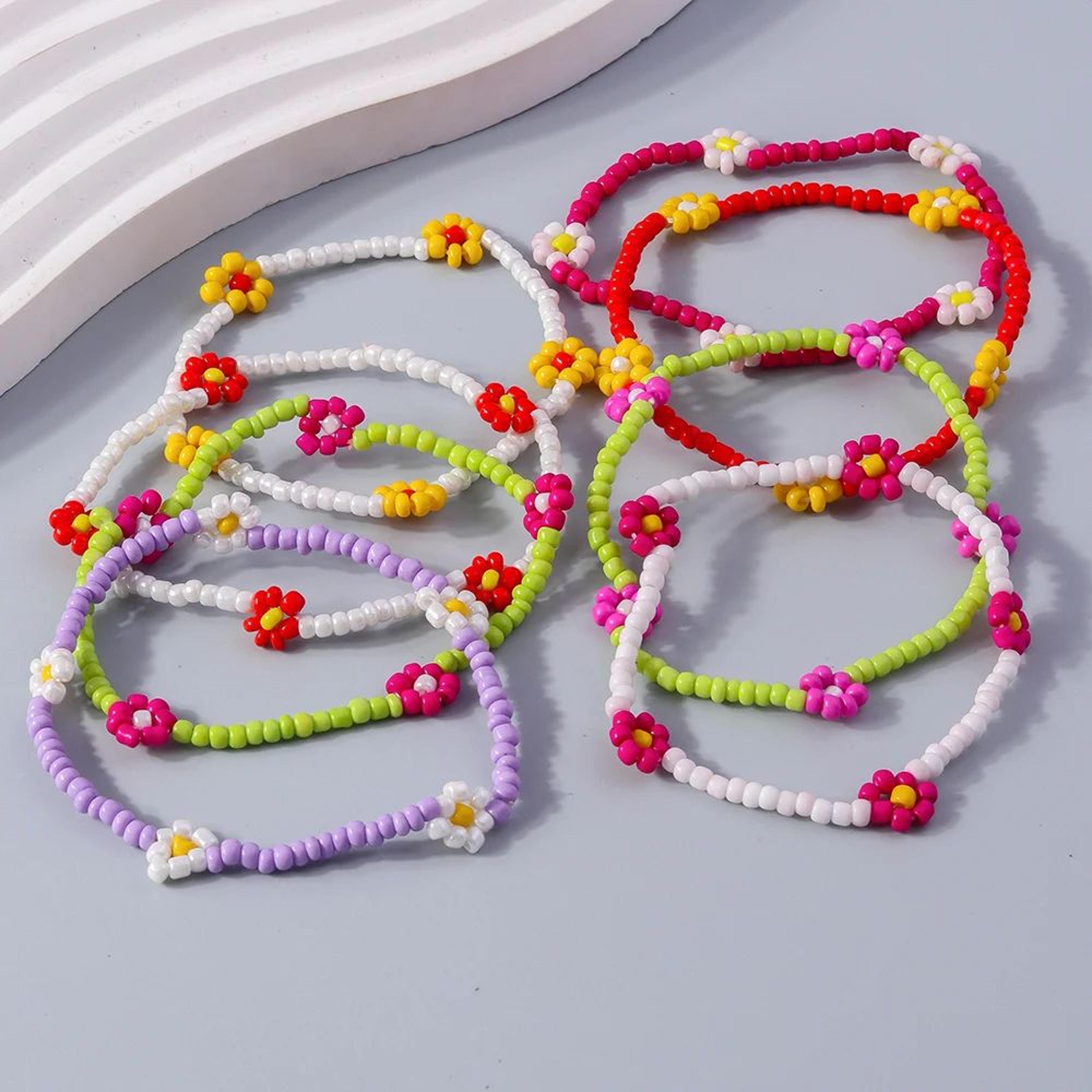 Colorful Seed Bead Flower Charm Bracelet 5