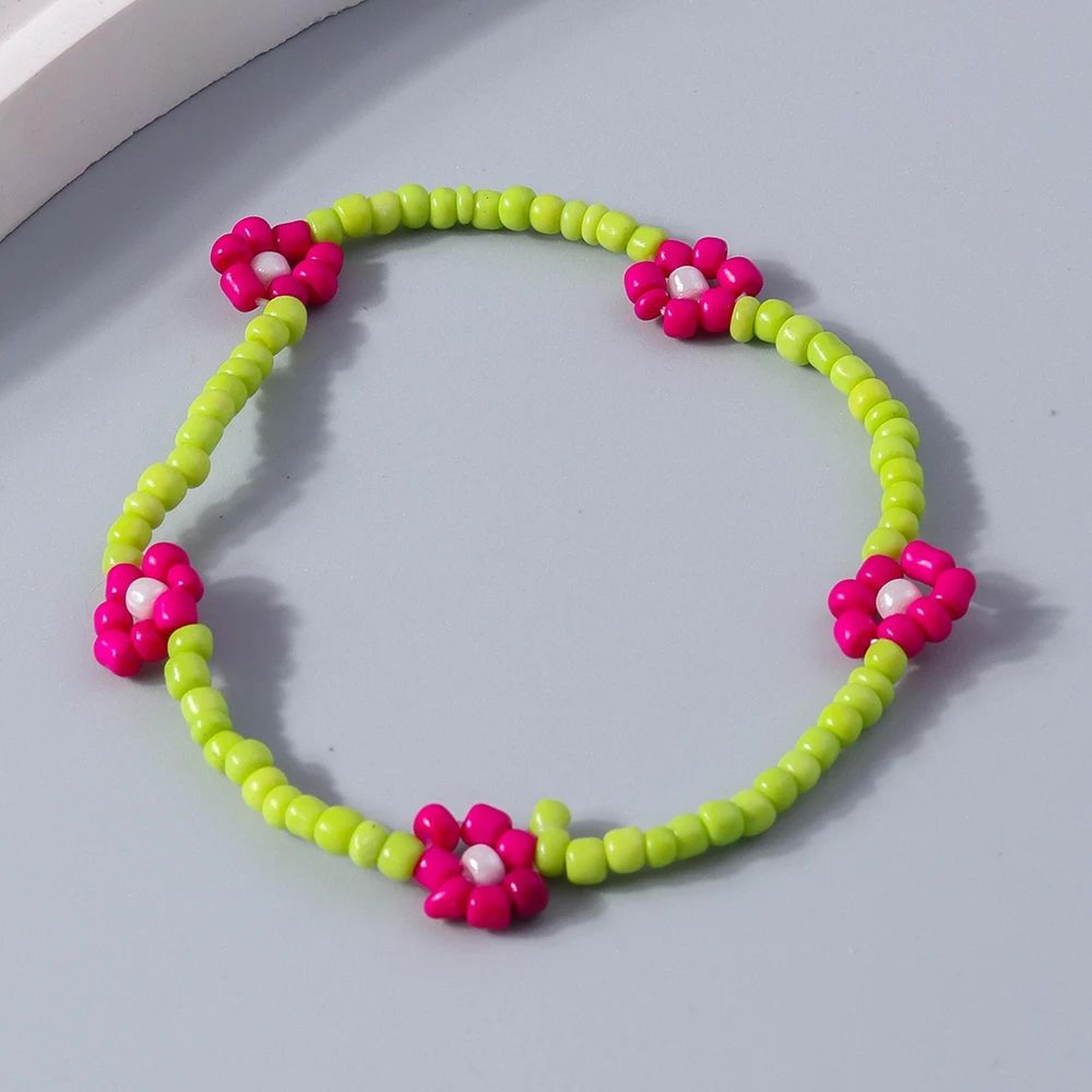 Colorful Seed Bead Flower Charm Bracelet 24
