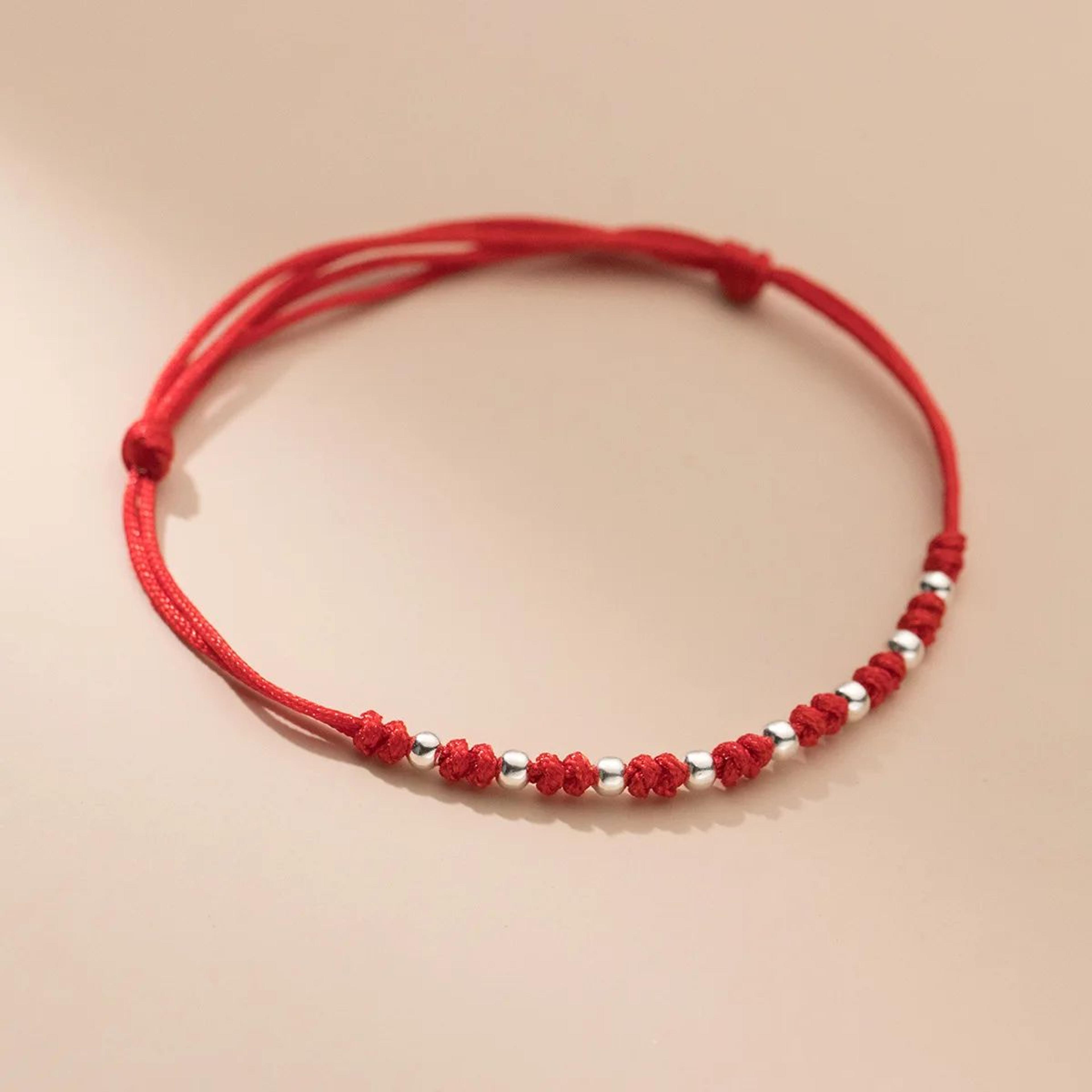 Sterling Silver Bead Red Thread Bracelet 5