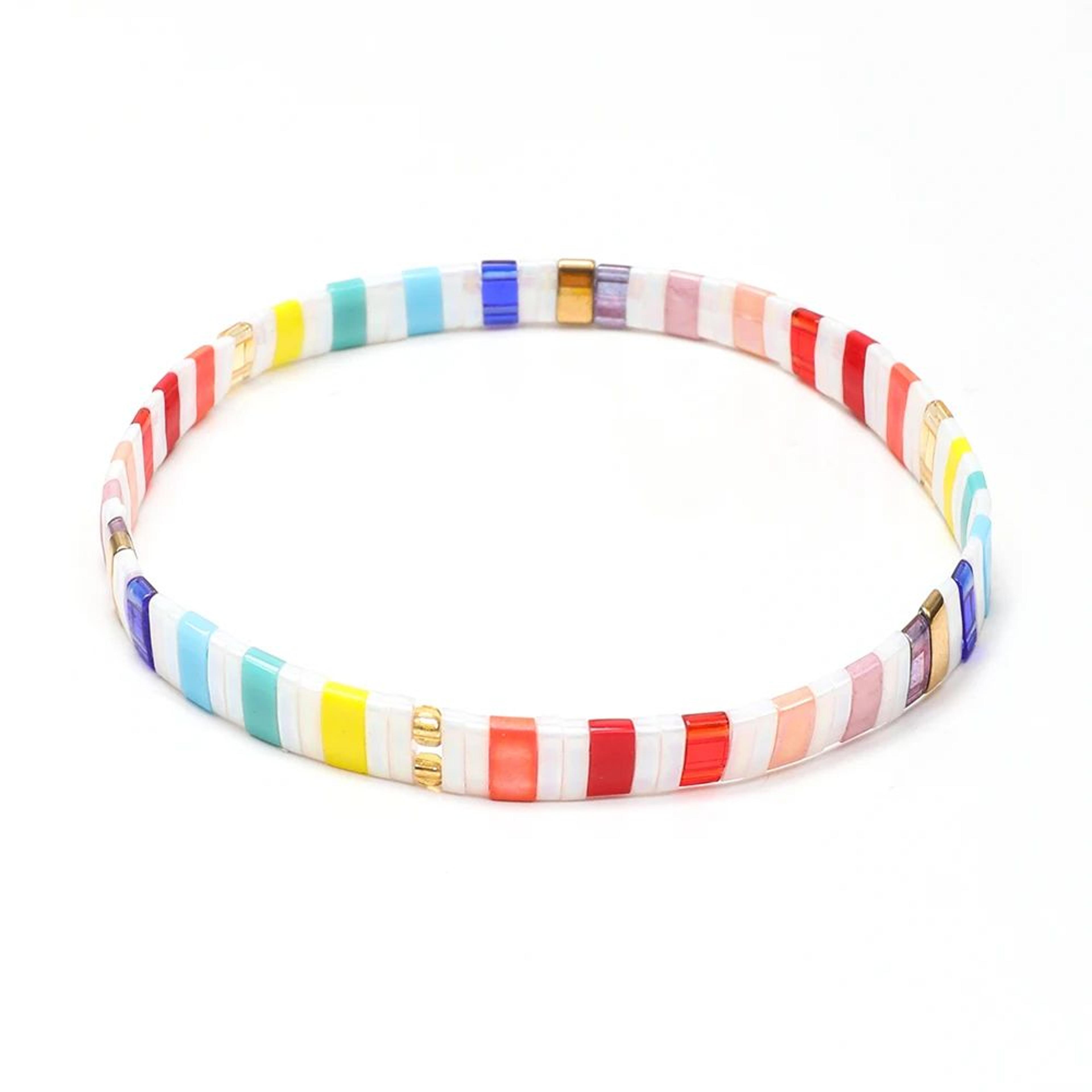 Vintage Rainbow Miyuki Tila Beaded Bracelet 17