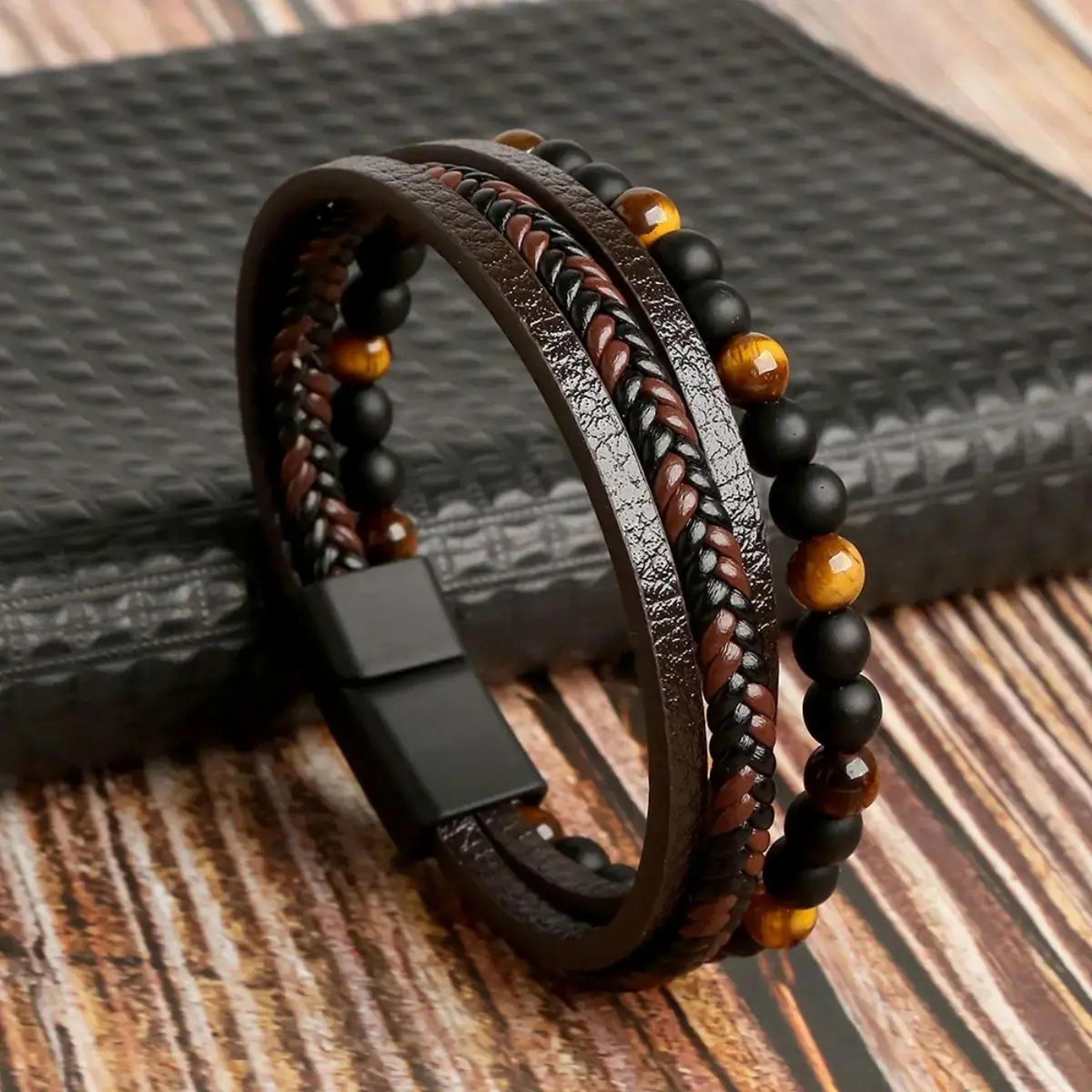 Layered Tiger Eye Braided Leather Bracelet 6