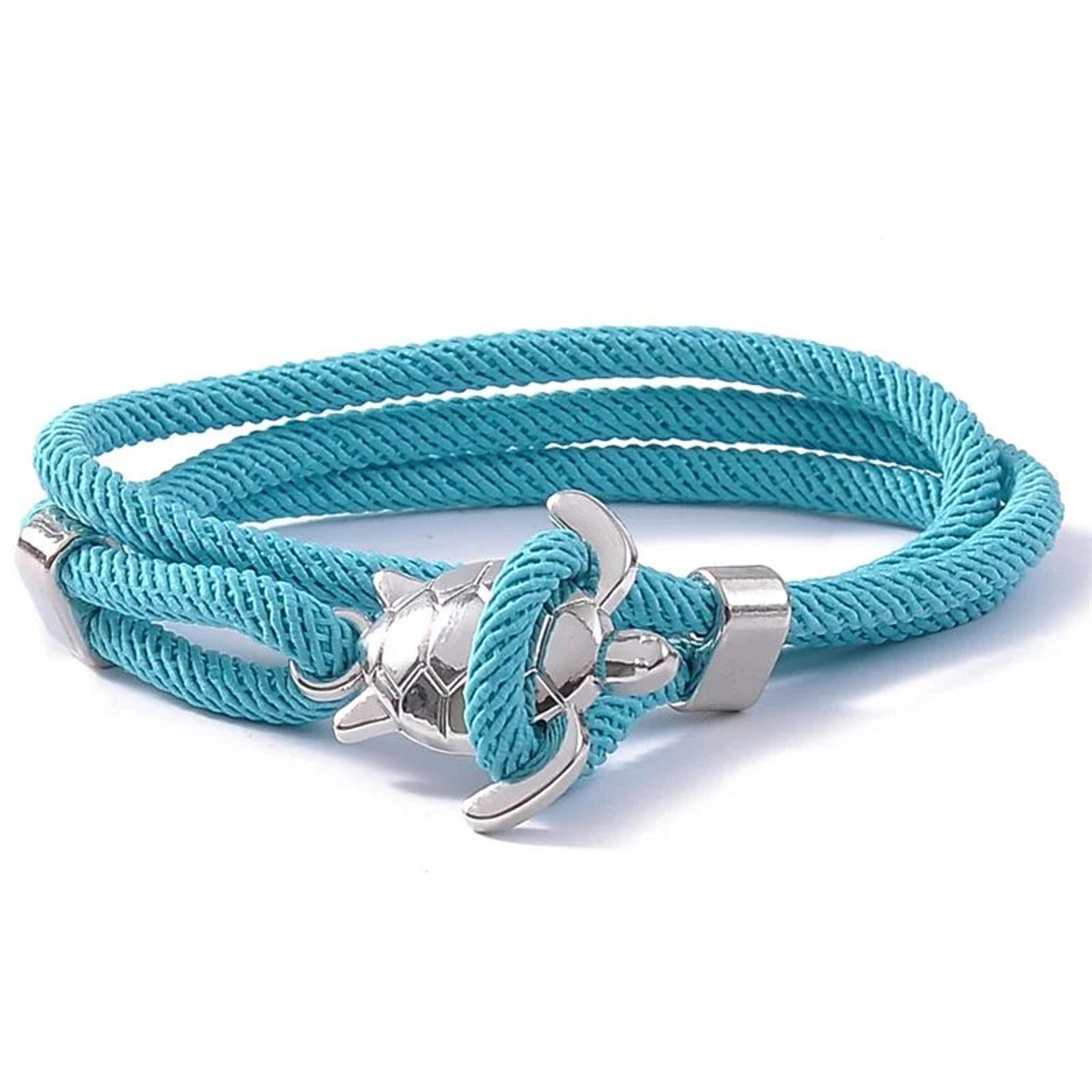 Silver Sea Turtle Hand Knitted Rope Bracelet 14