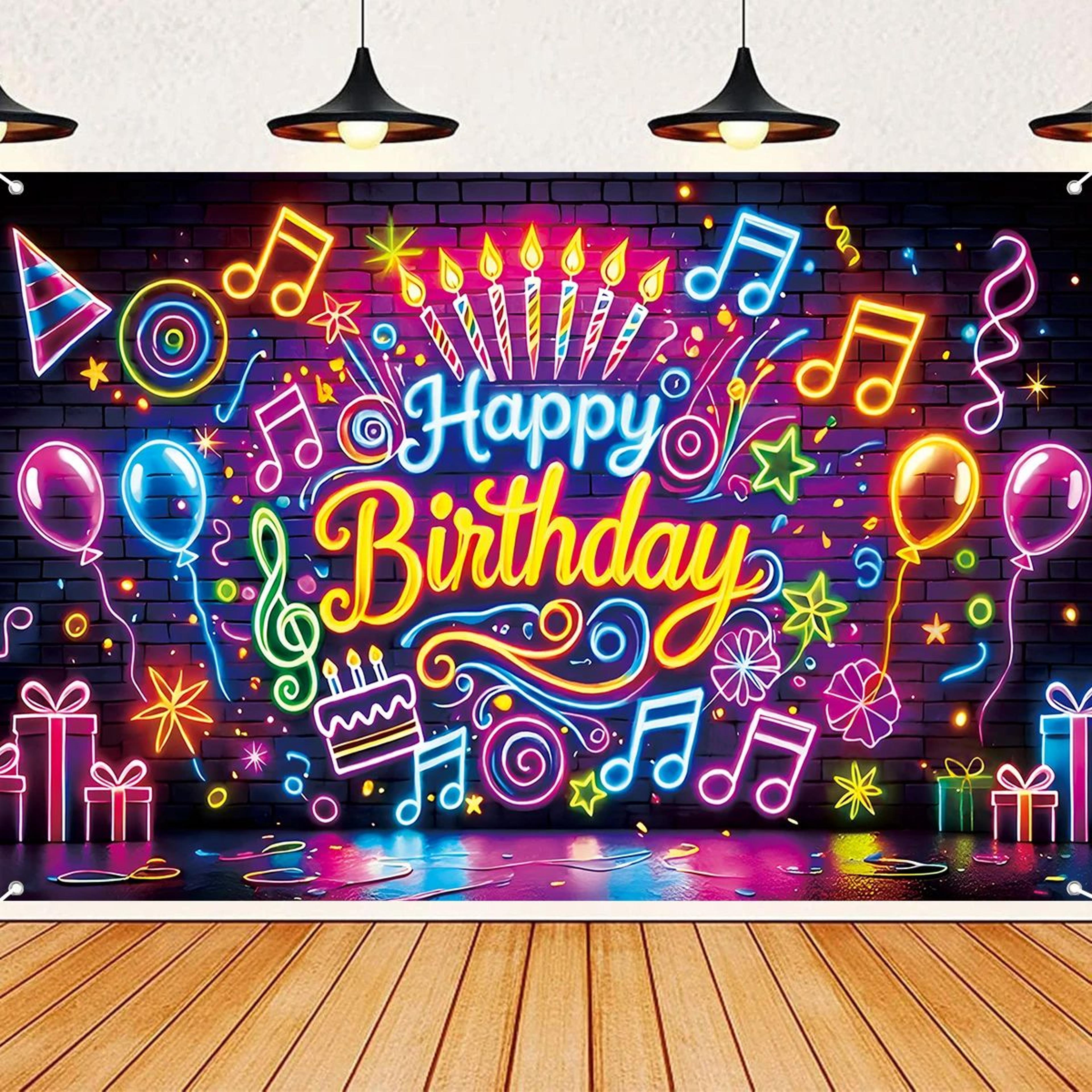 Glow Happy Birthday Party Backdrop Banner 4