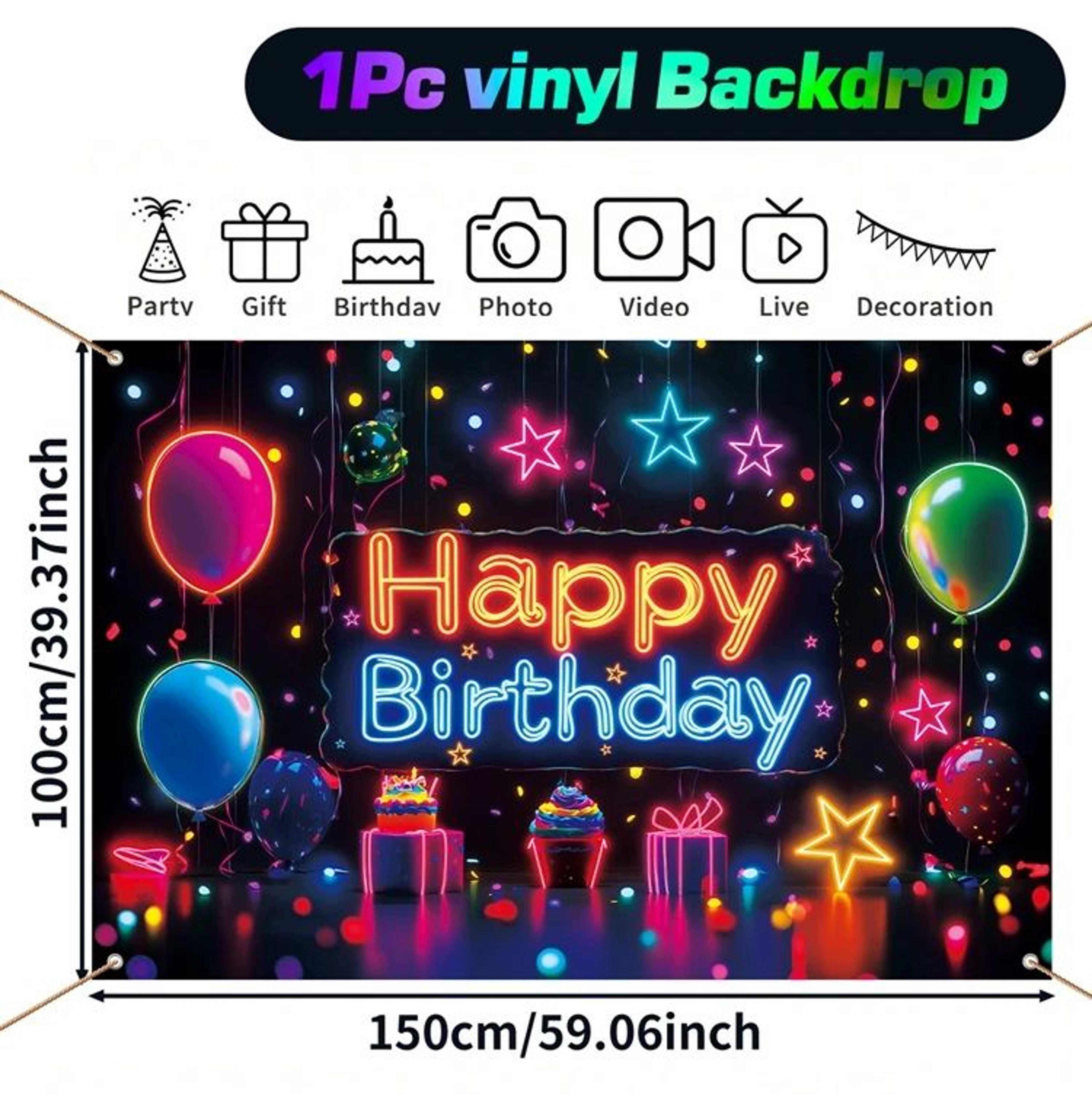 Glow Happy Birthday Party Backdrop Banner 15