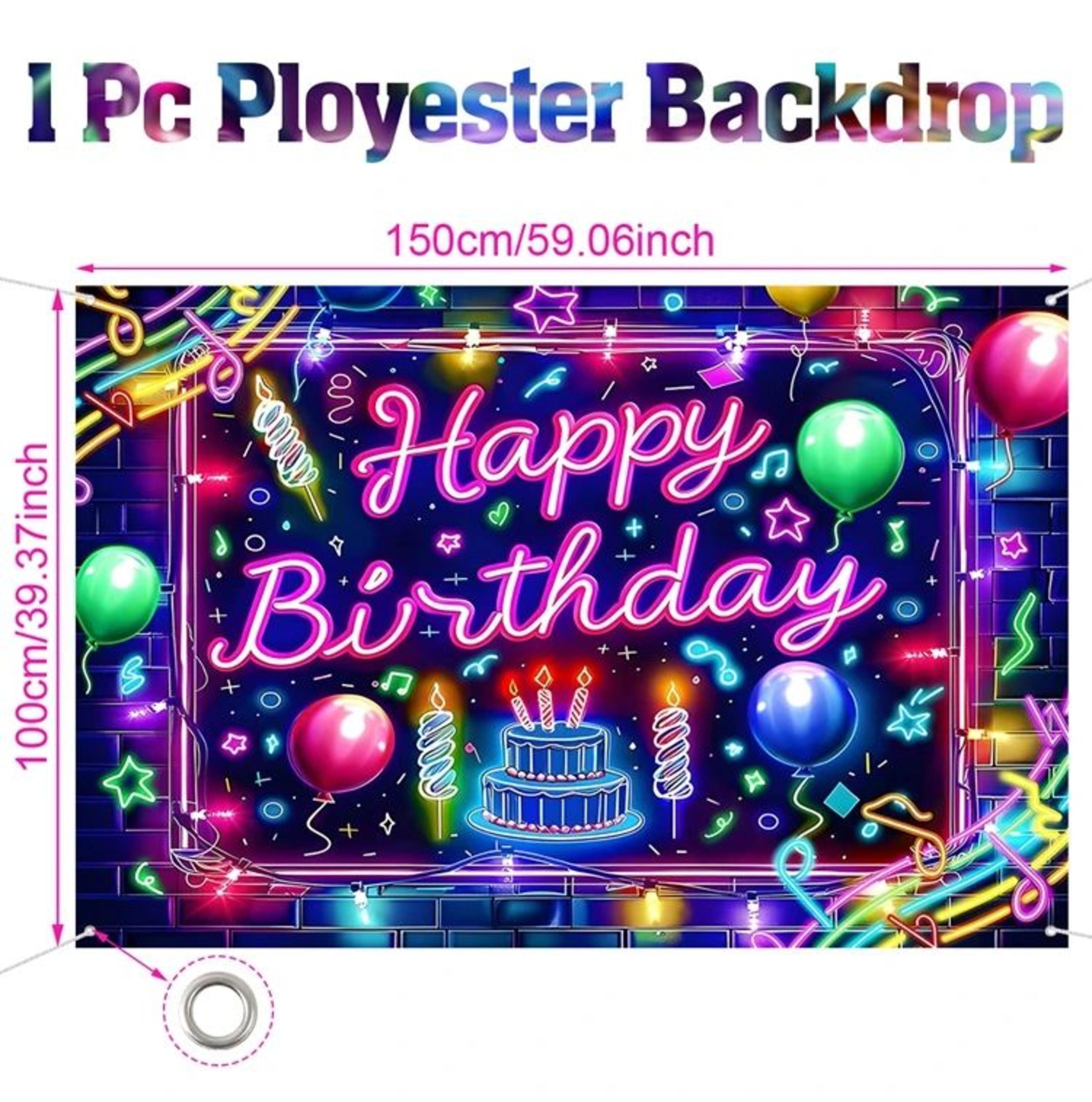 Glow Happy Birthday Party Backdrop Banner 12