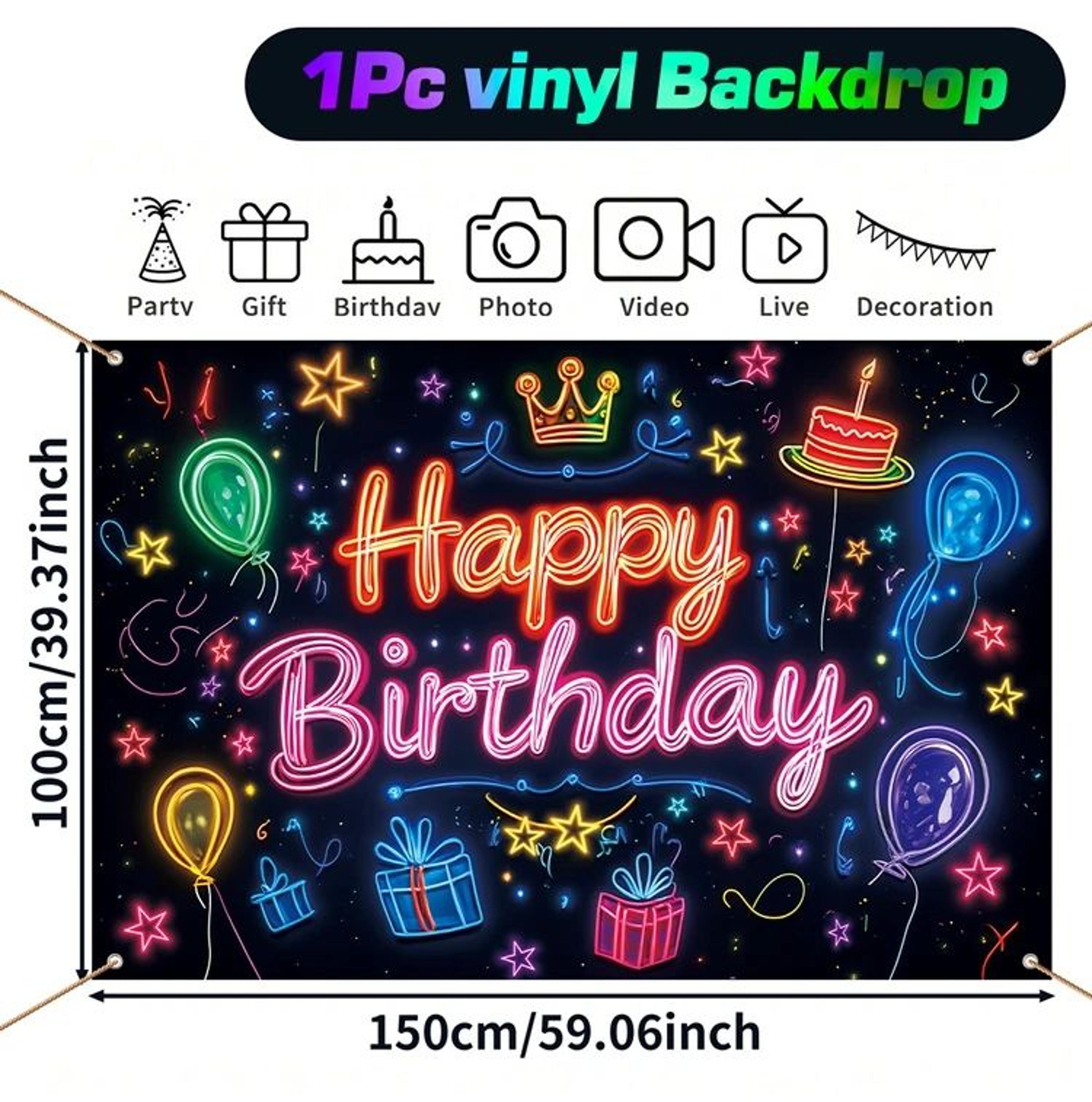 Glow Happy Birthday Party Backdrop Banner 14