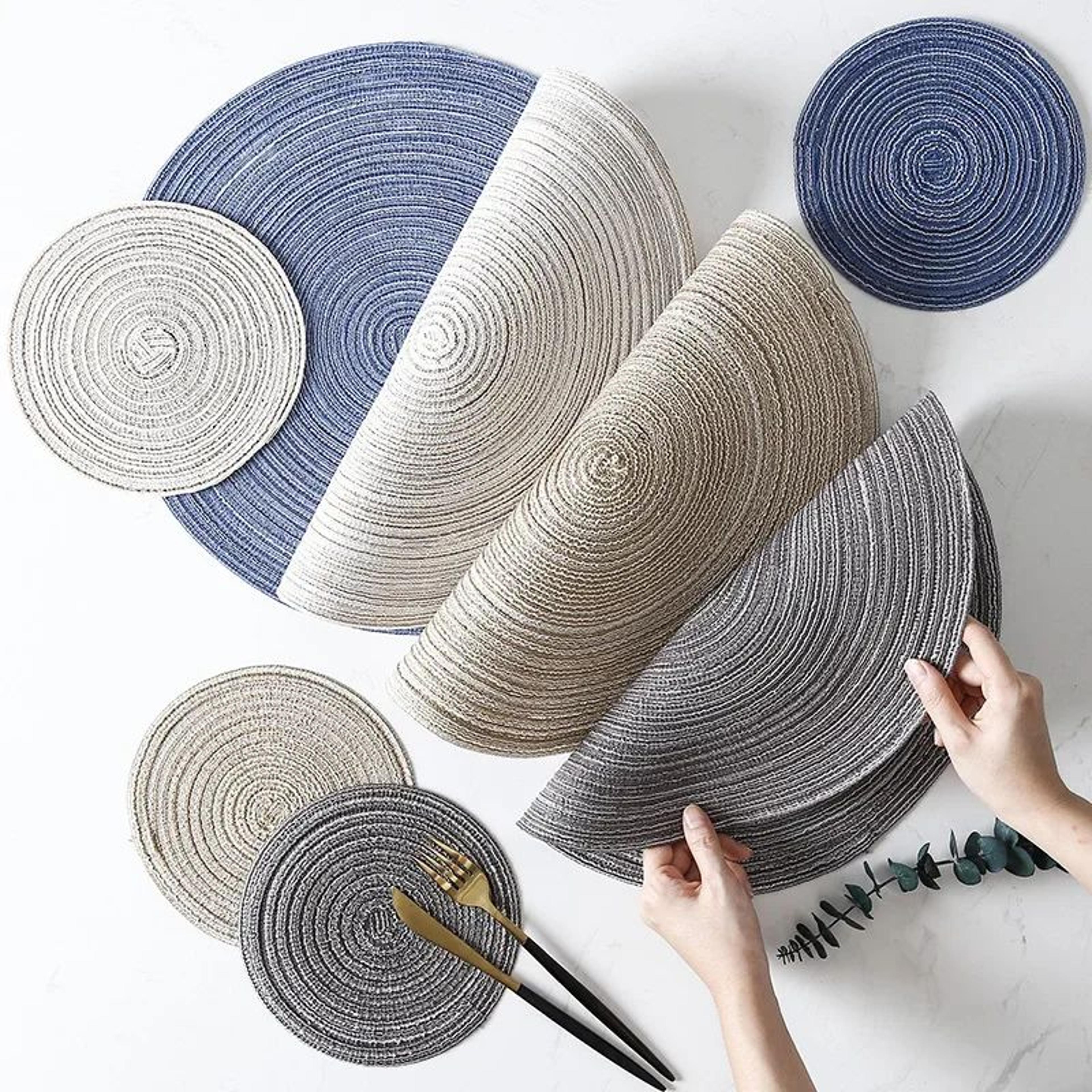 Round Woven Ramie Dining Table Placemat And Coaster 1