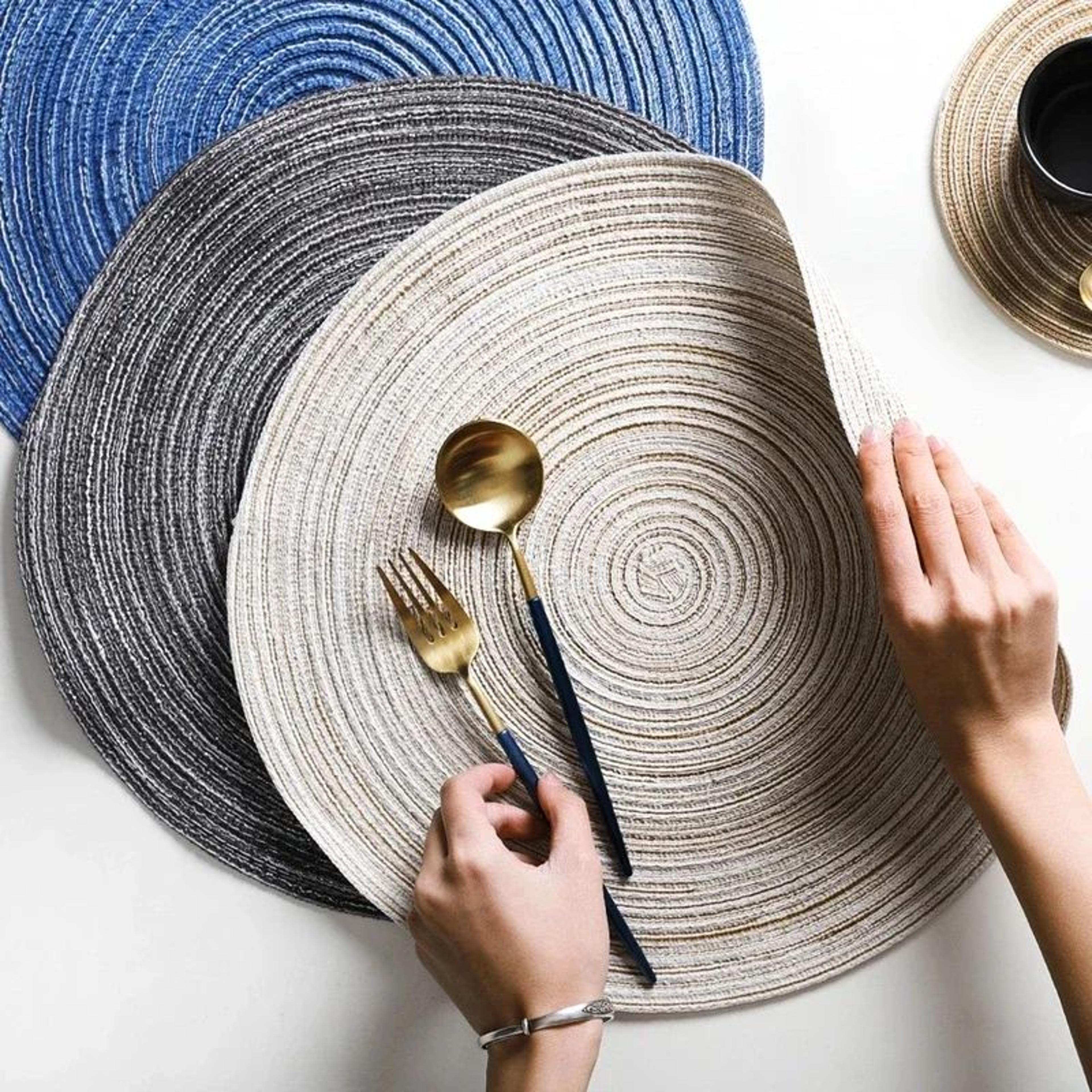 Round Woven Ramie Dining Table Placemat And Coaster 2