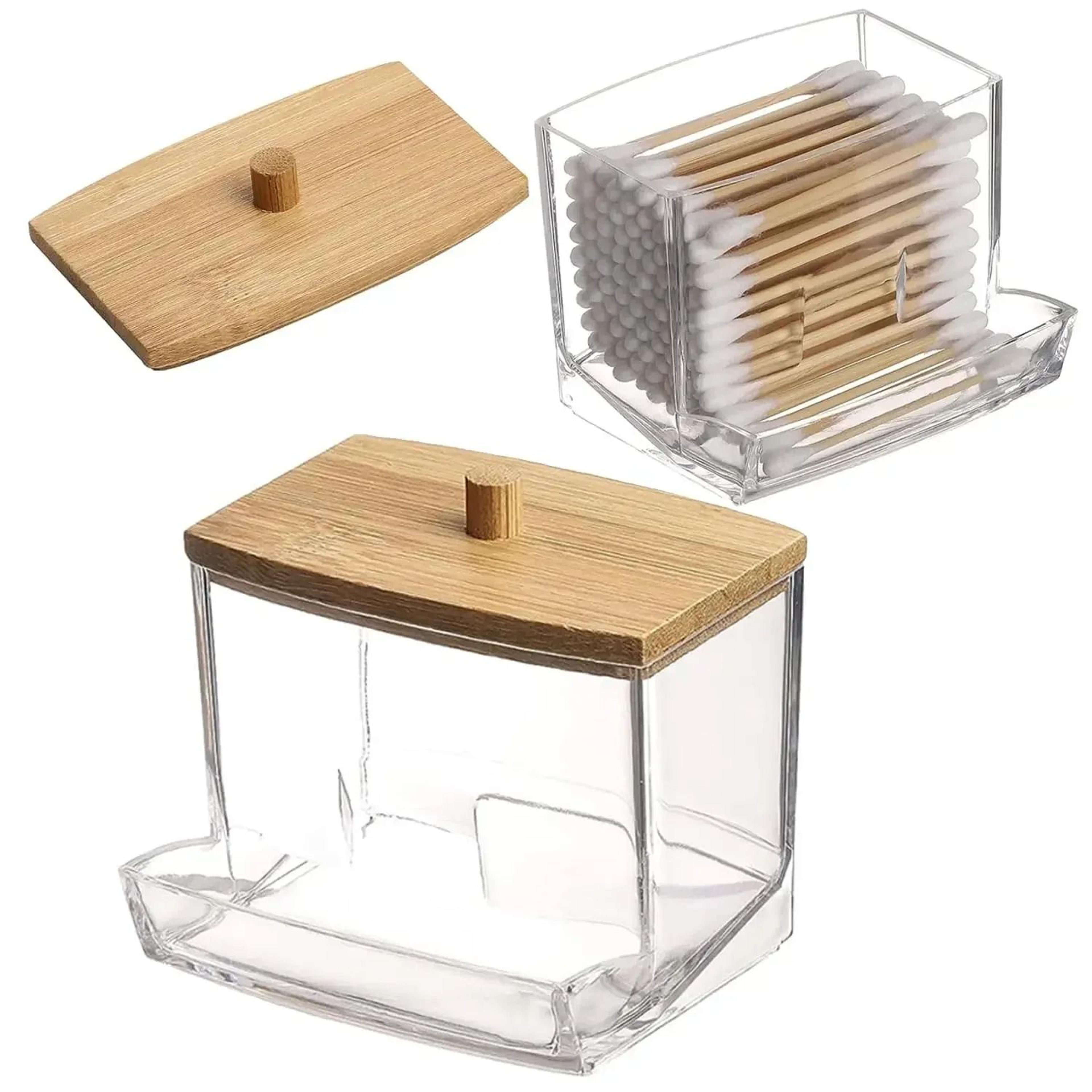 Clear Cotton Swab Holder With Bamboo Lid 0