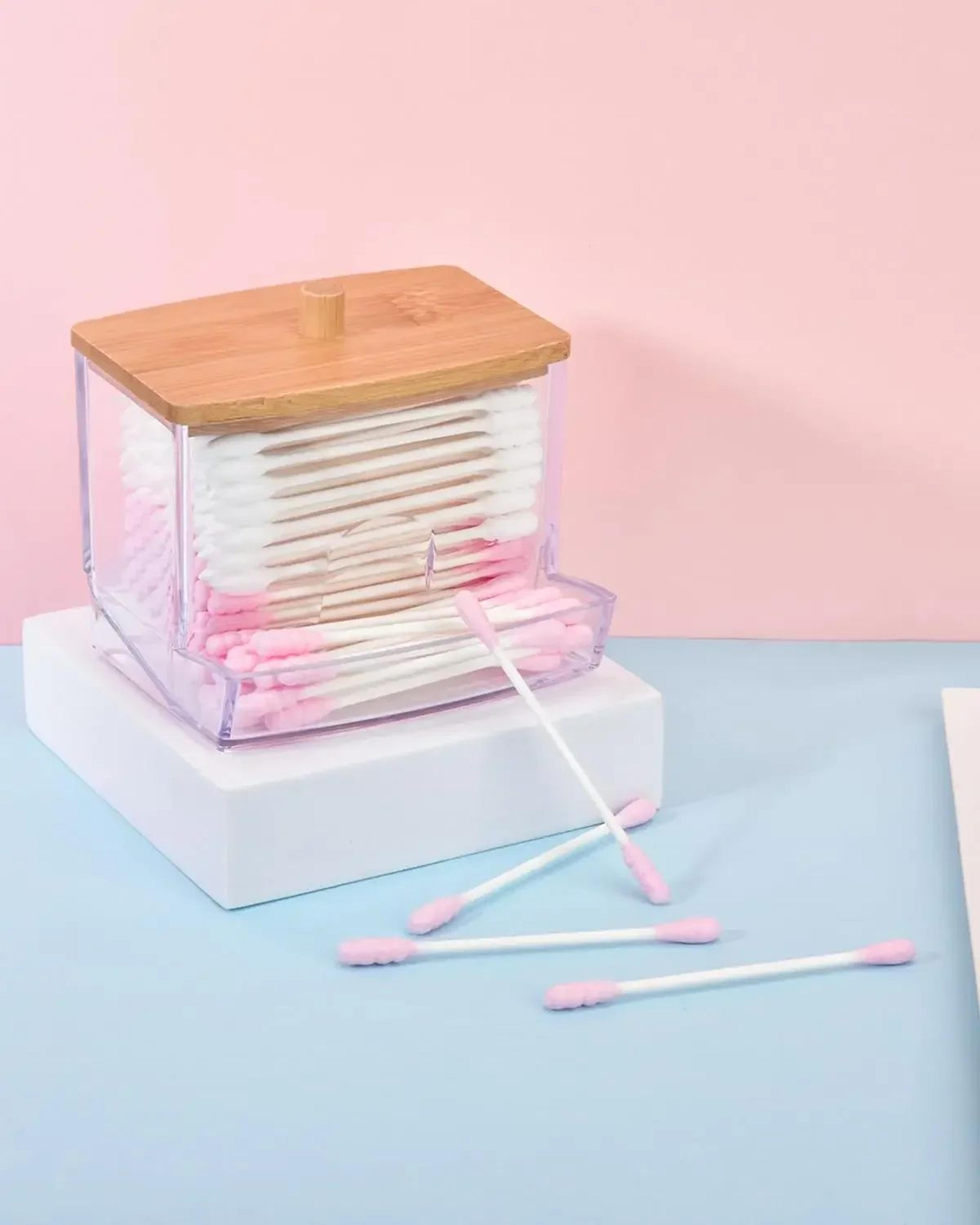 Clear Cotton Swab Holder With Bamboo Lid 2