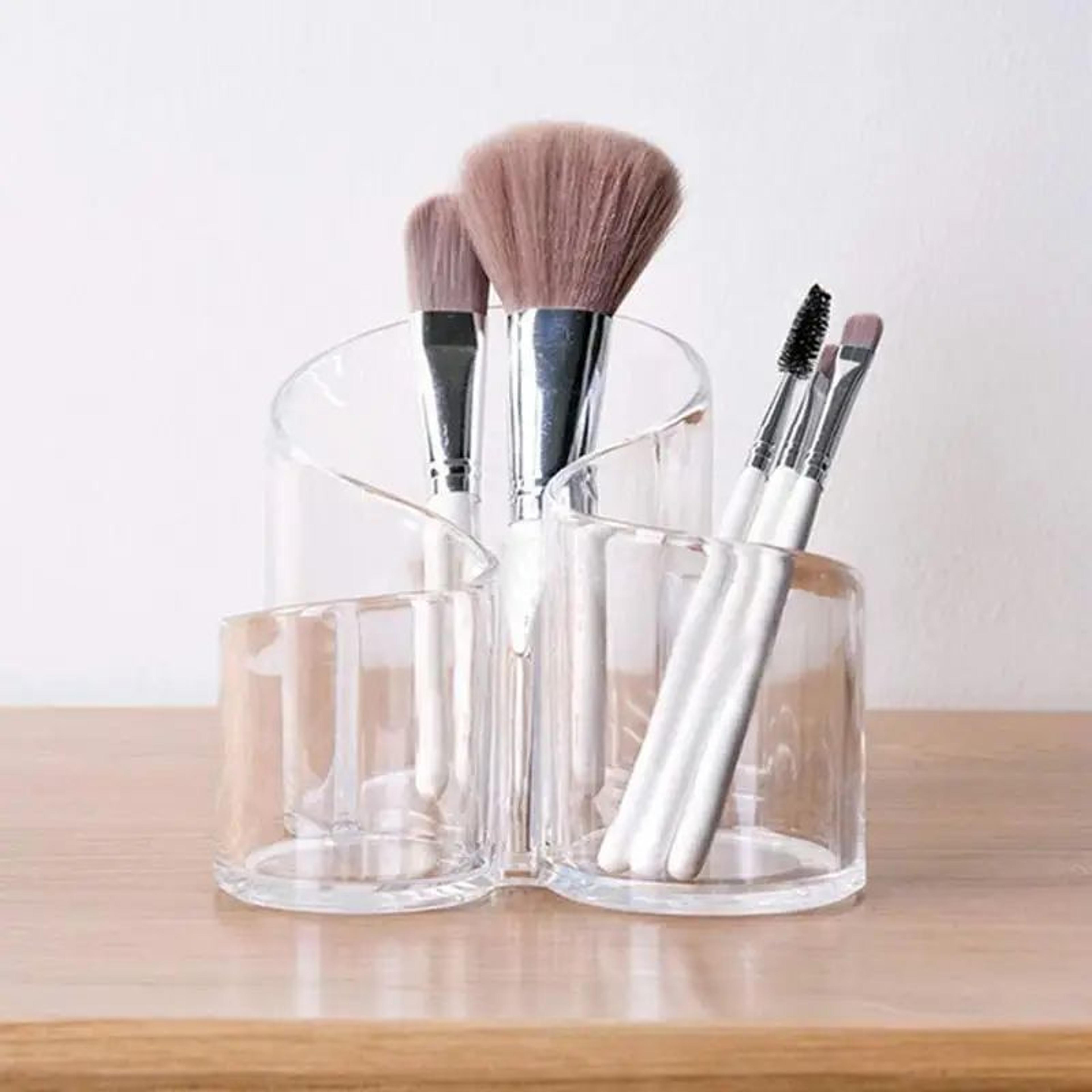 Transparent Glass Makeup Brush Organizer With Gold Trim 1