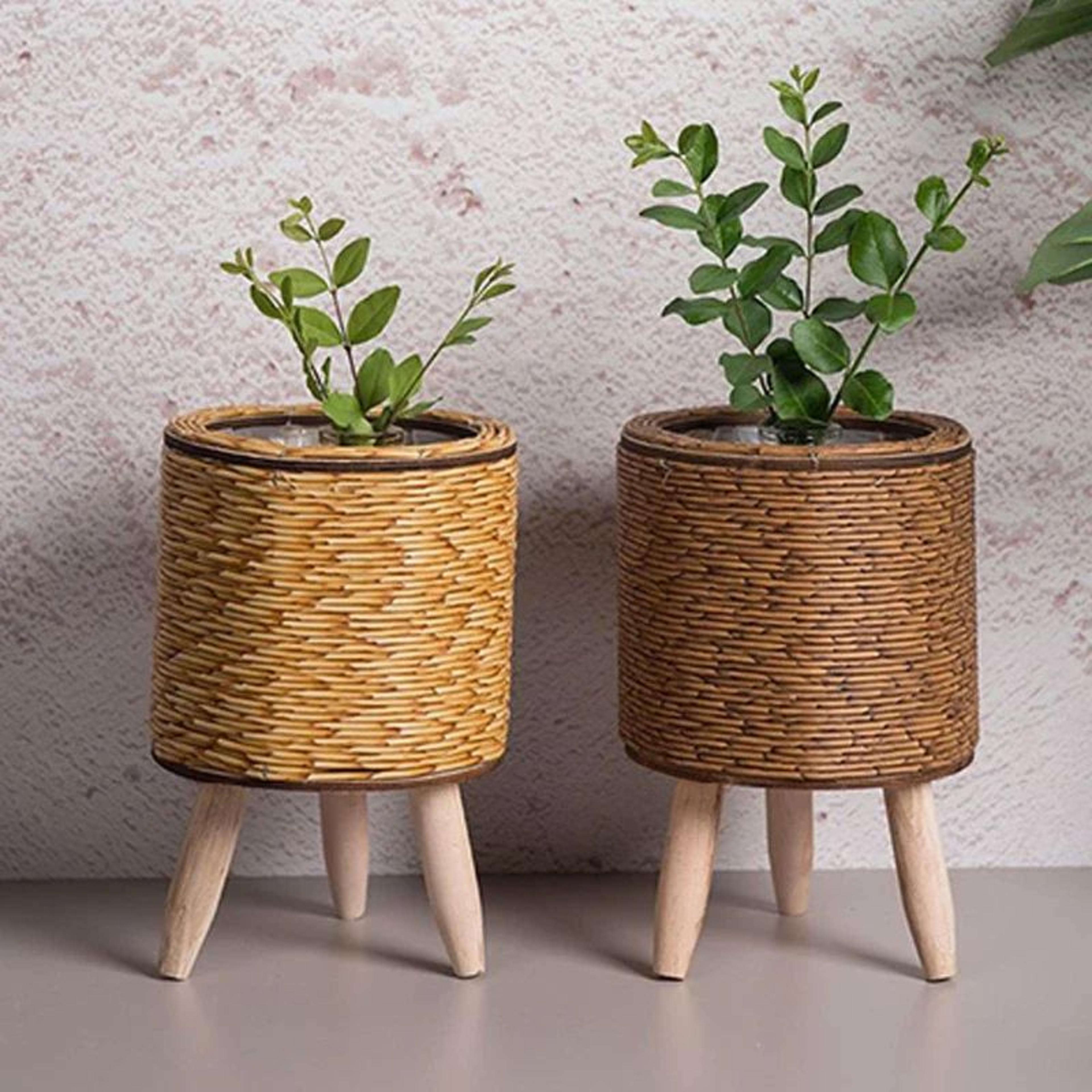 Nordic Woven Rattan Style Flower Basket Plant Stand 3