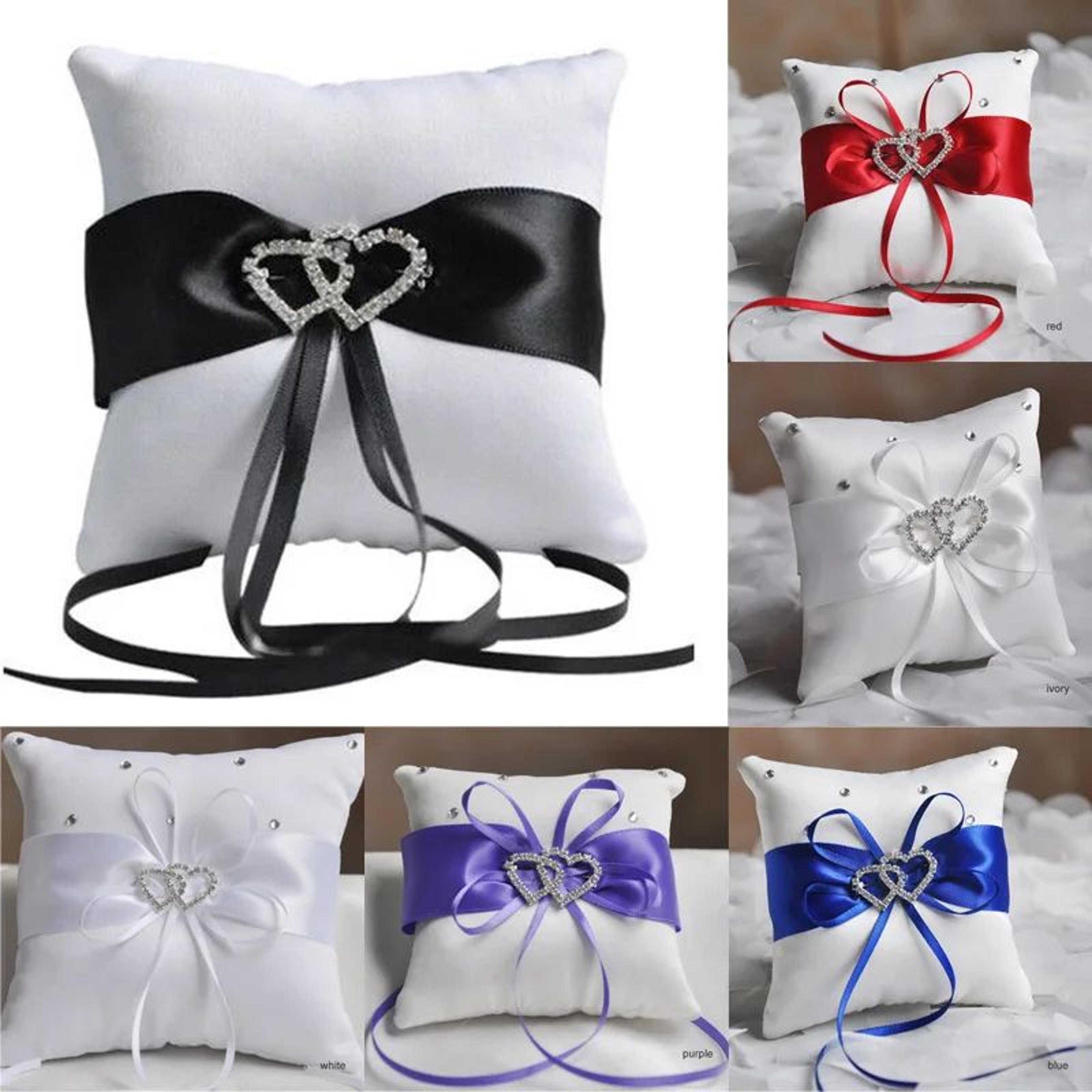 Double Heart Rhinestone Wedding Ring Pillow 5