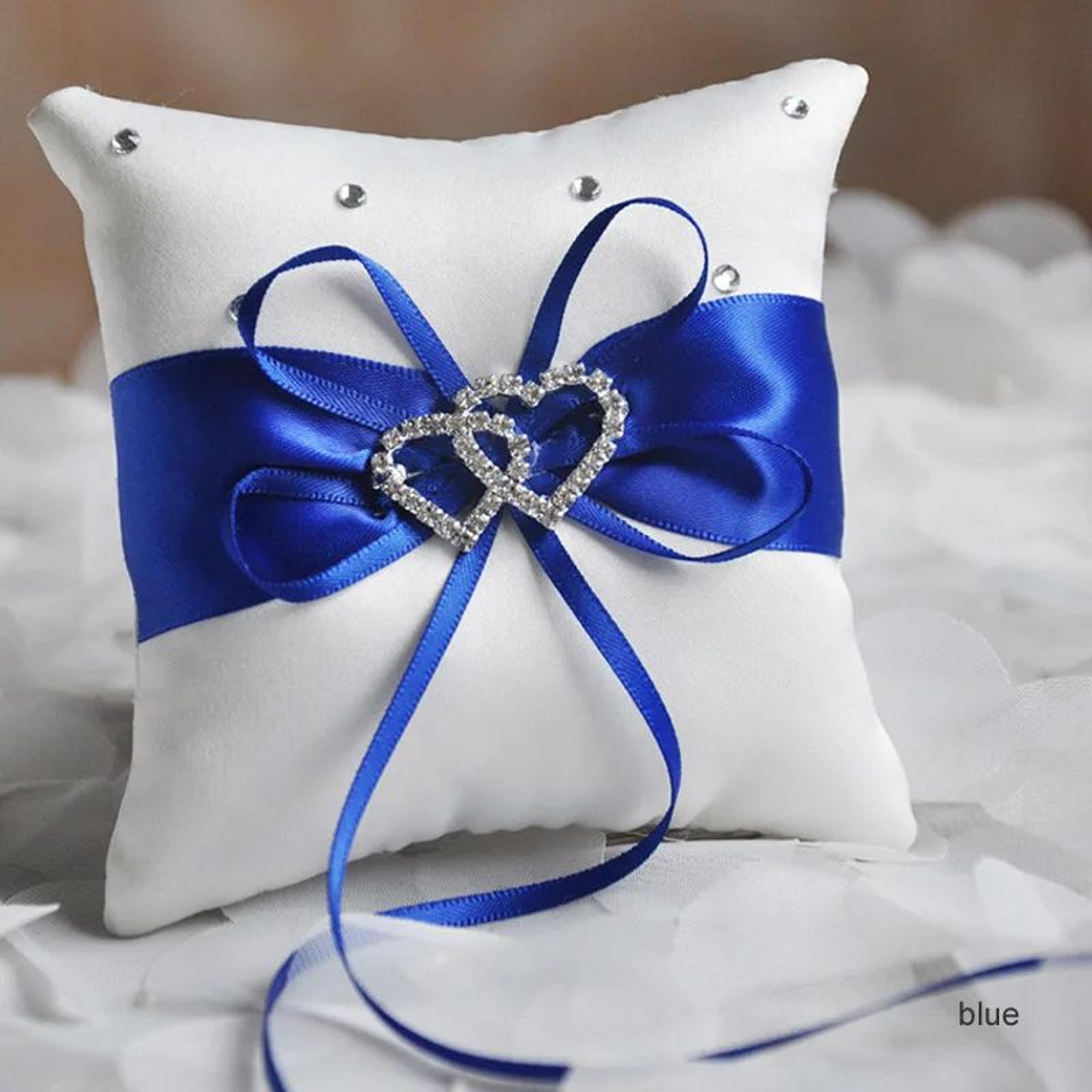 Double Heart Rhinestone Wedding Ring Pillow 9
