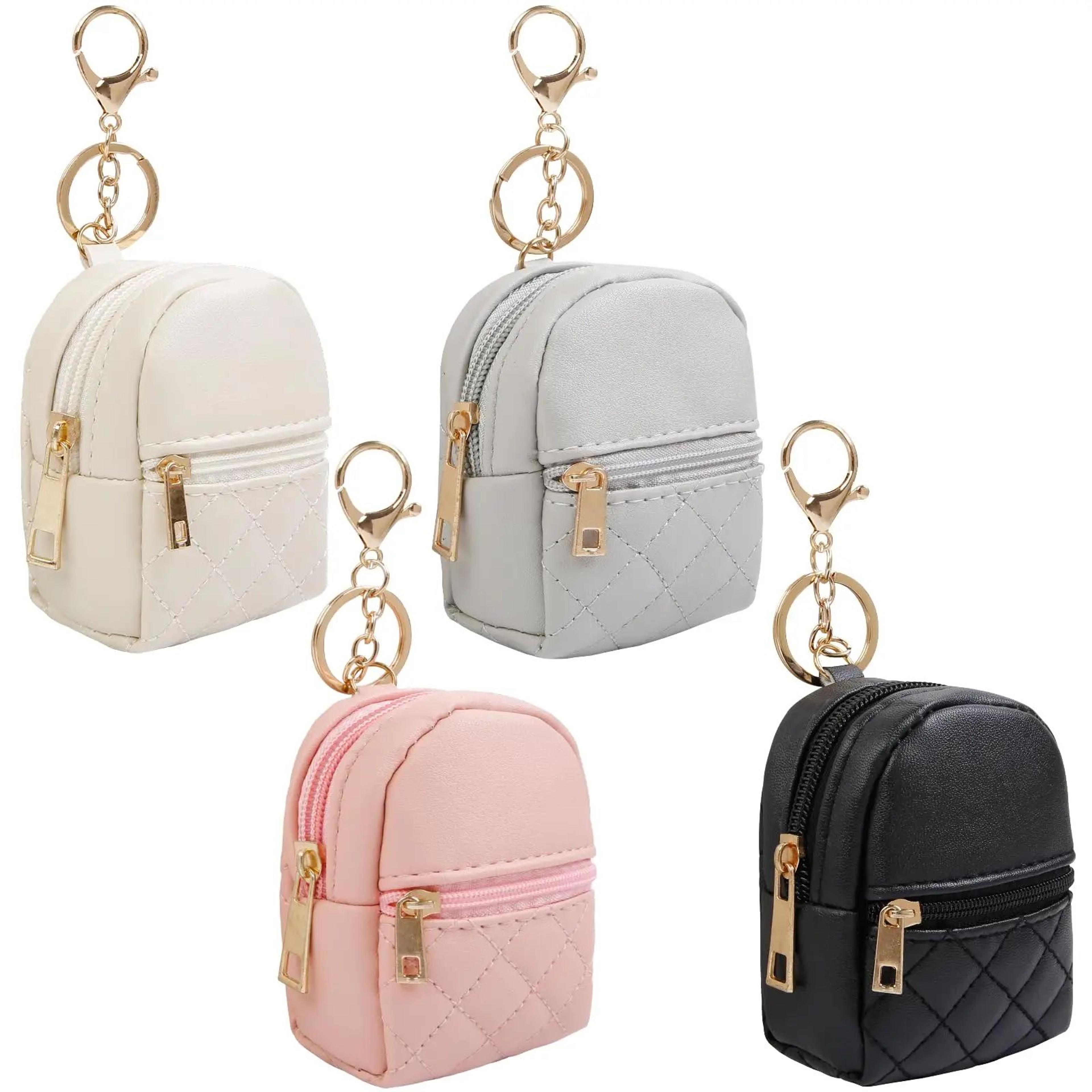 Mini PU Leather Backpack Keychain Zipper Pouch 0