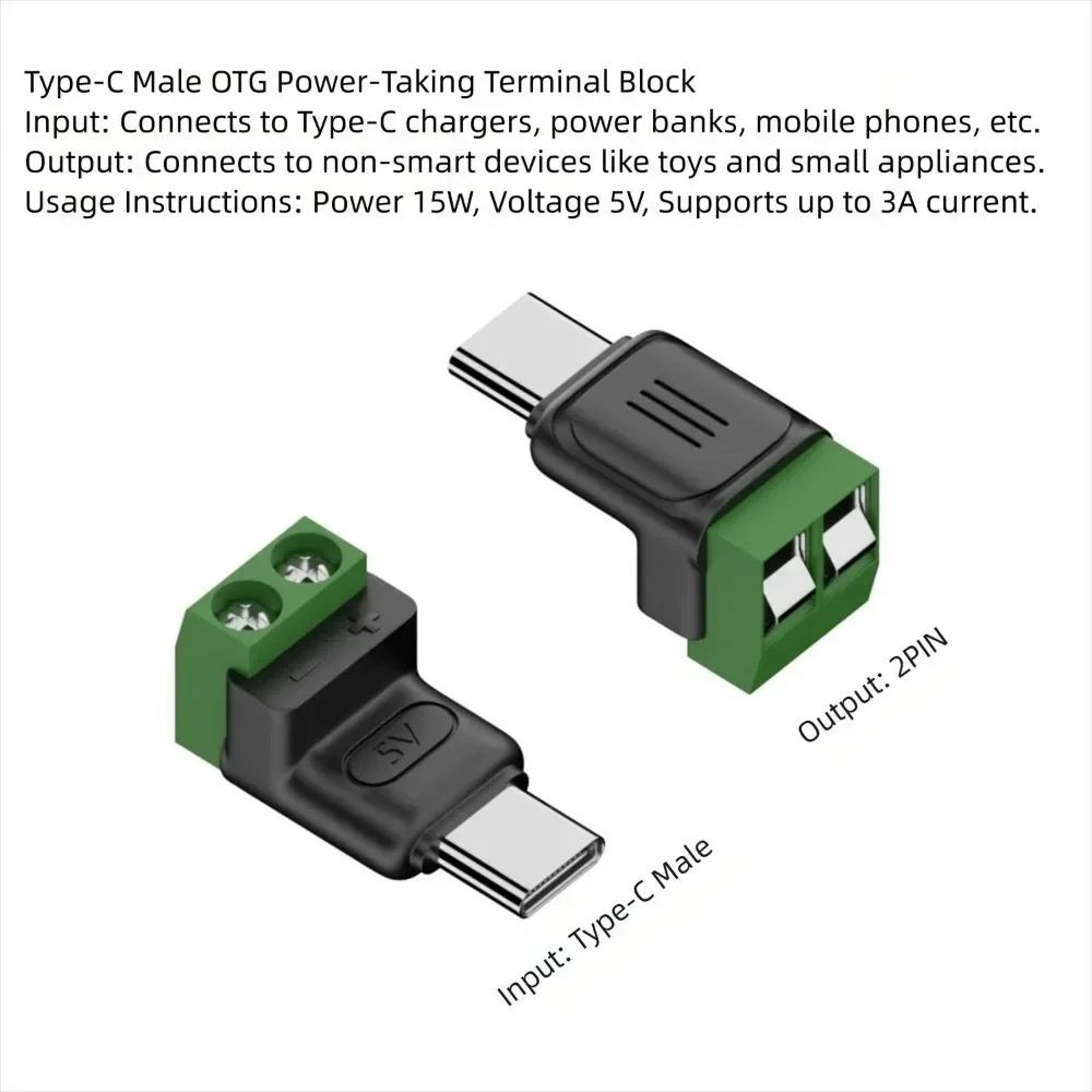 USB C To 2 Pin Solderless Terminal Block Adapter 8