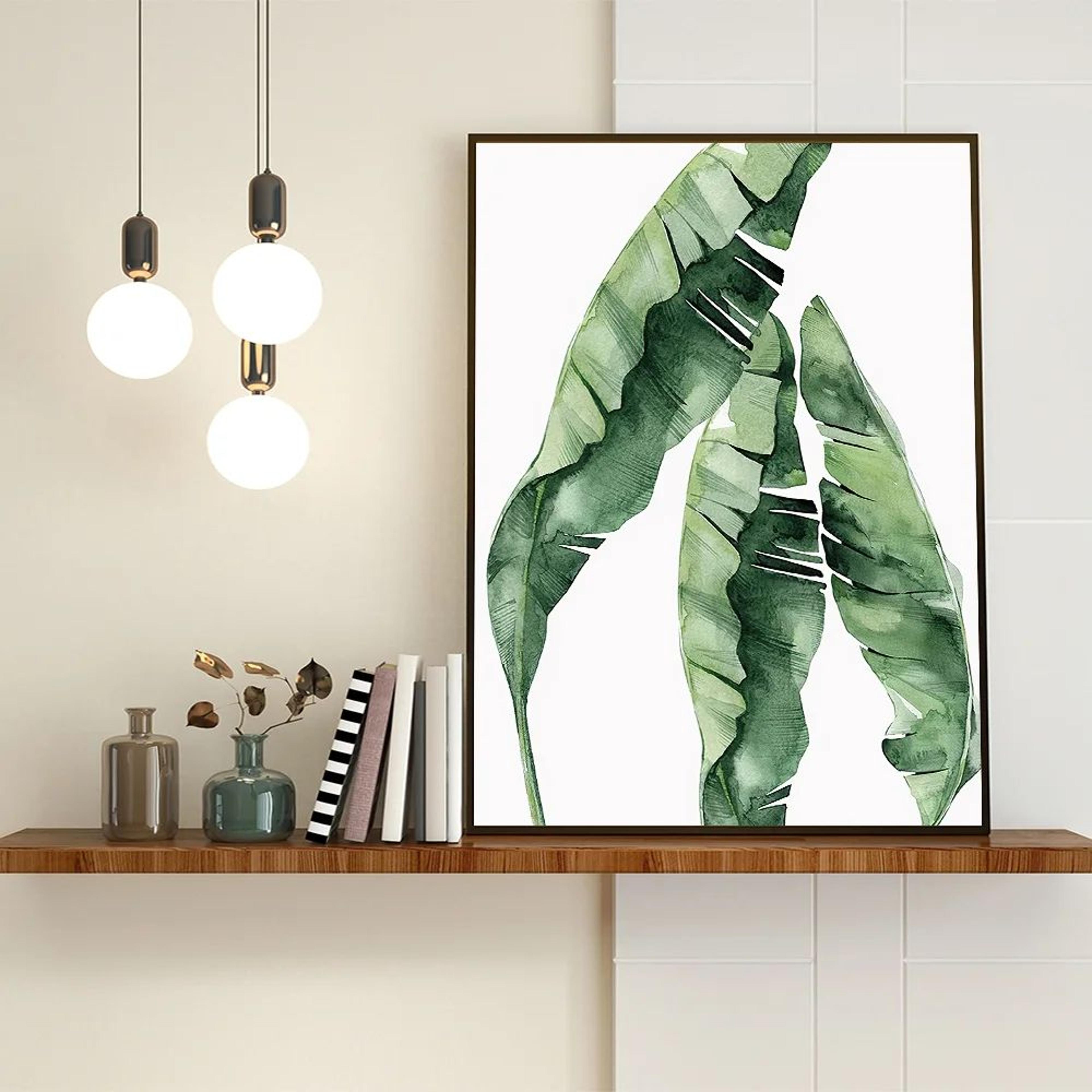 Nordic Green Botanical Leaf Canvas Wall Art Print 5