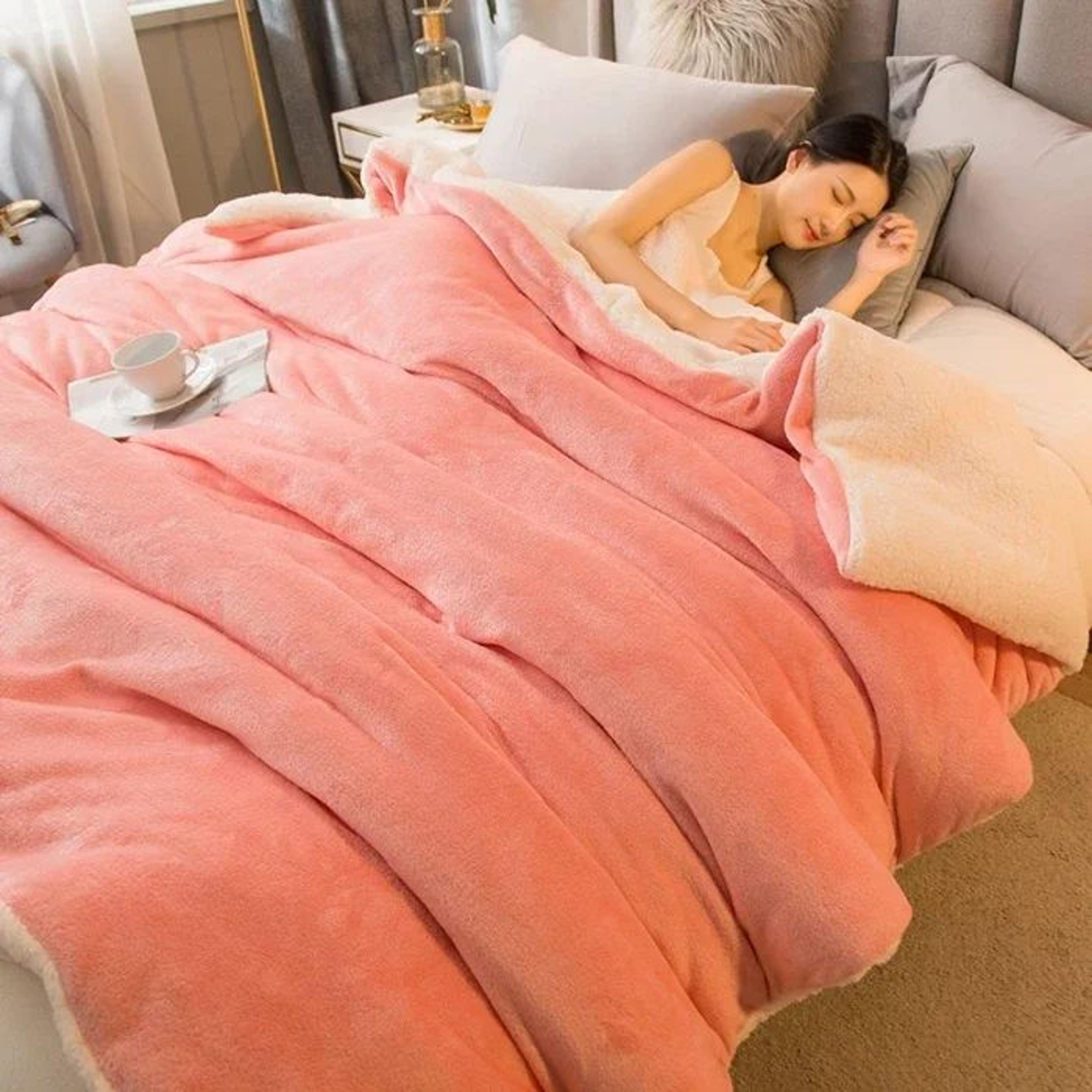 Double Sided Wool Throw Blanket Warm Winter Bedspread 17