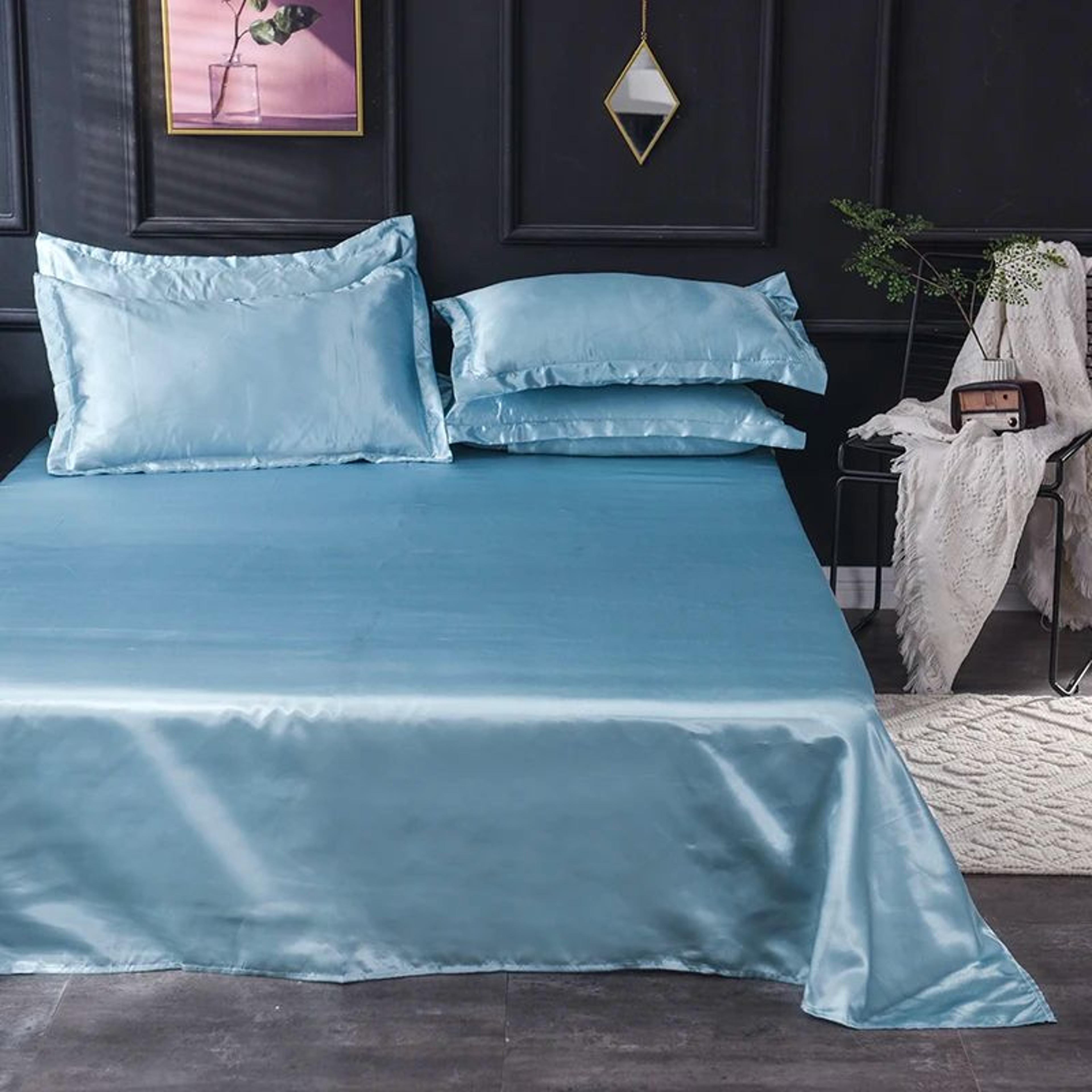 Luxury Solid Color Satin Bed Sheet Set Soft And Silky 13