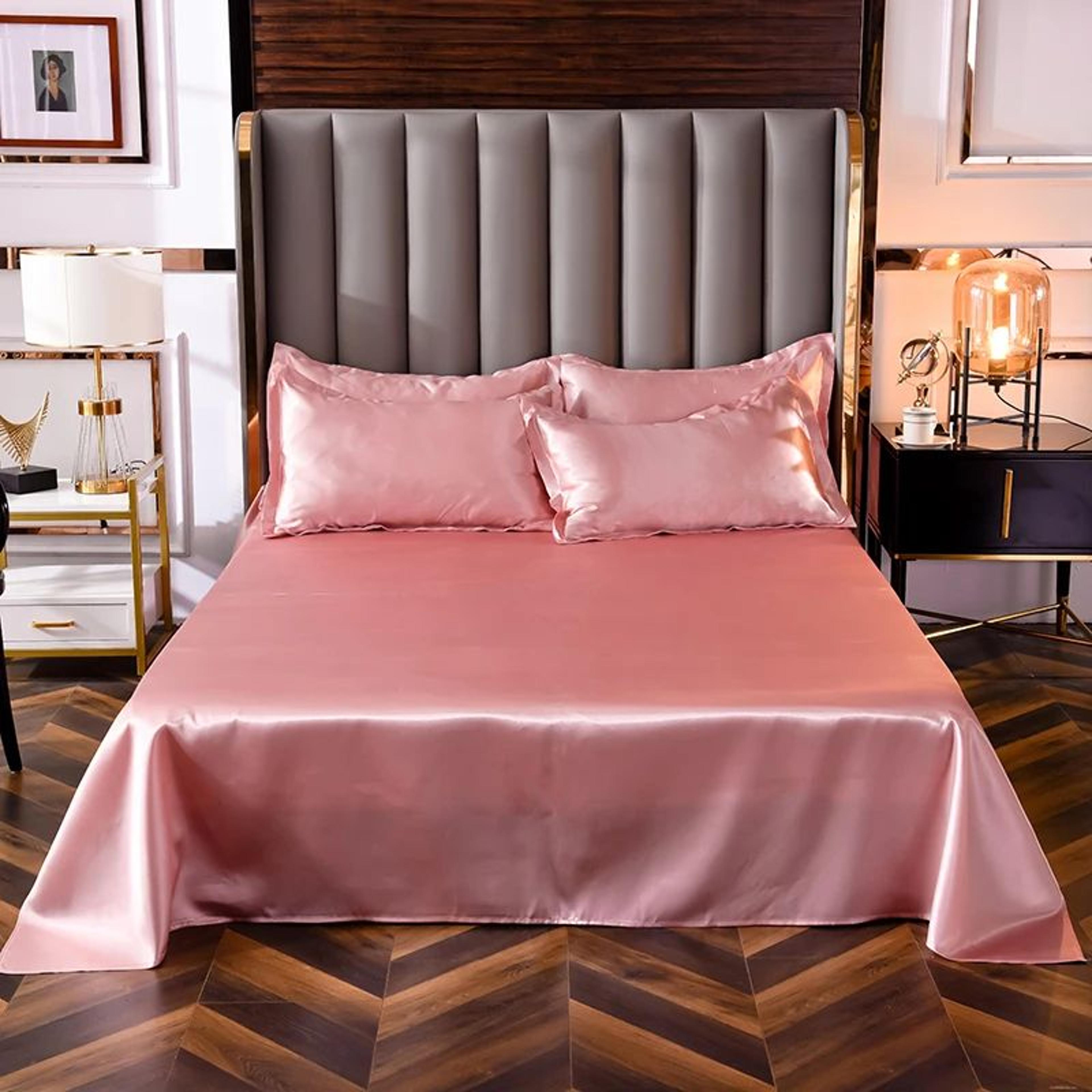 Luxury Solid Color Satin Bed Sheet Set Soft And Silky 18