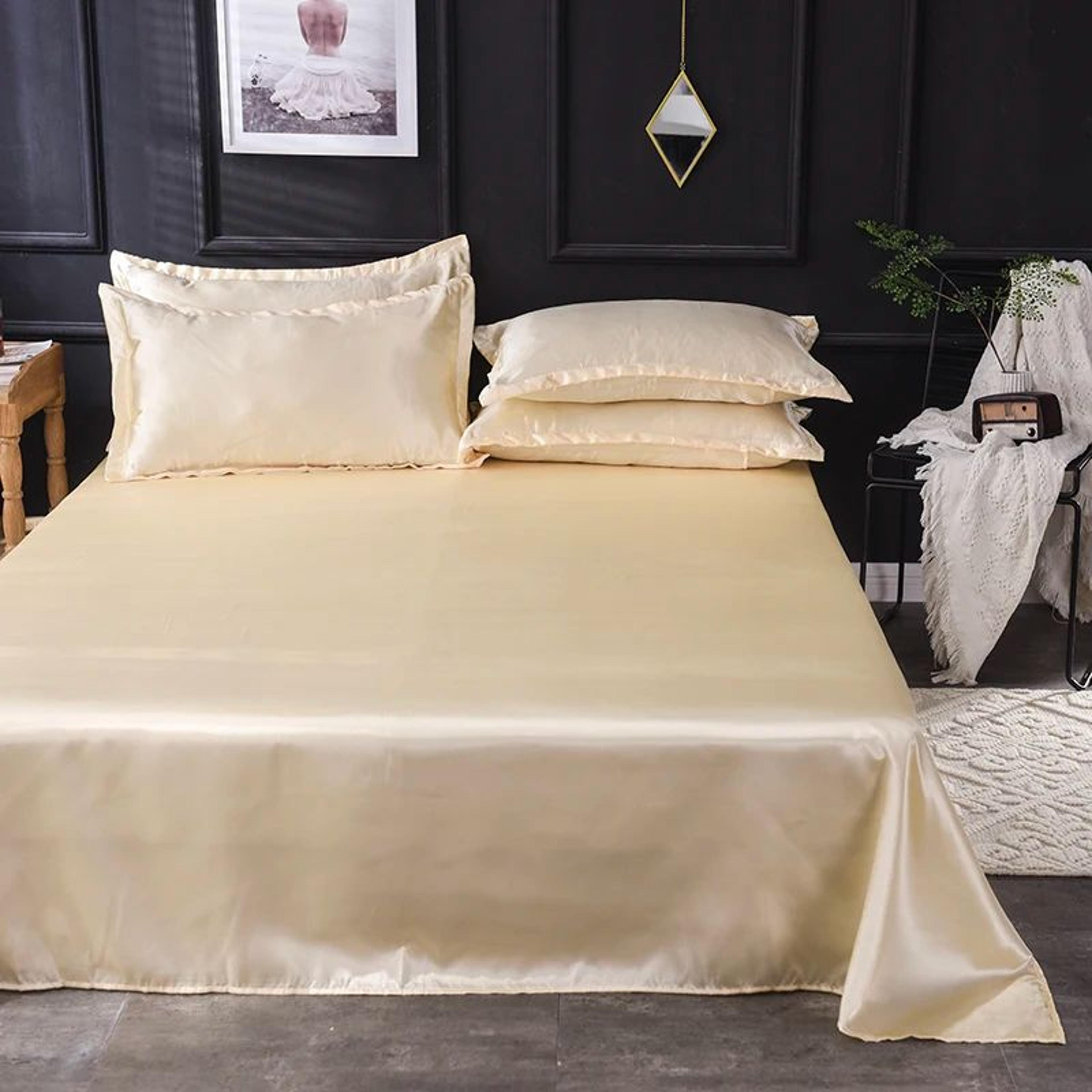 Luxury Solid Color Satin Bed Sheet Set Soft And Silky 16