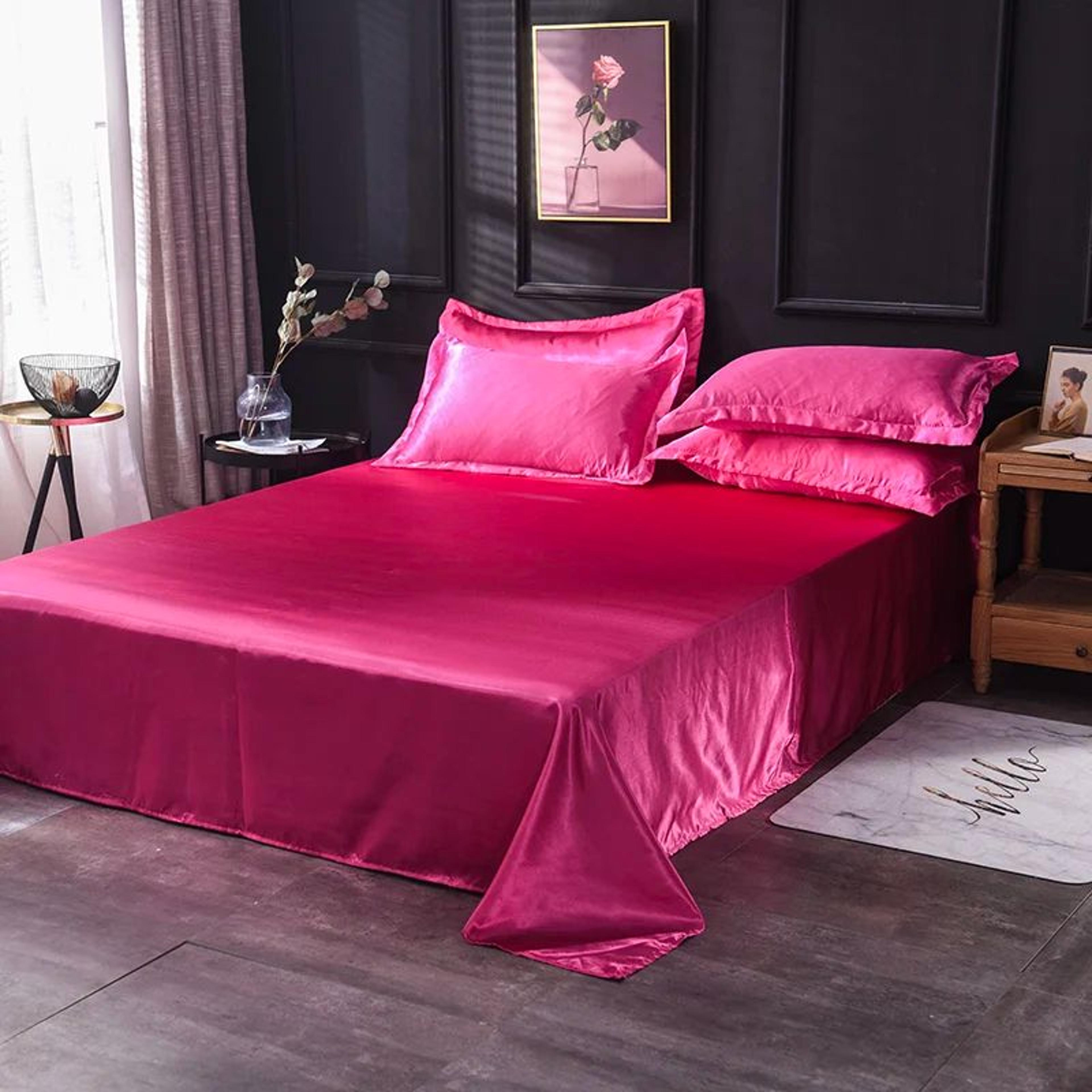 Luxury Solid Color Satin Bed Sheet Set Soft And Silky 11