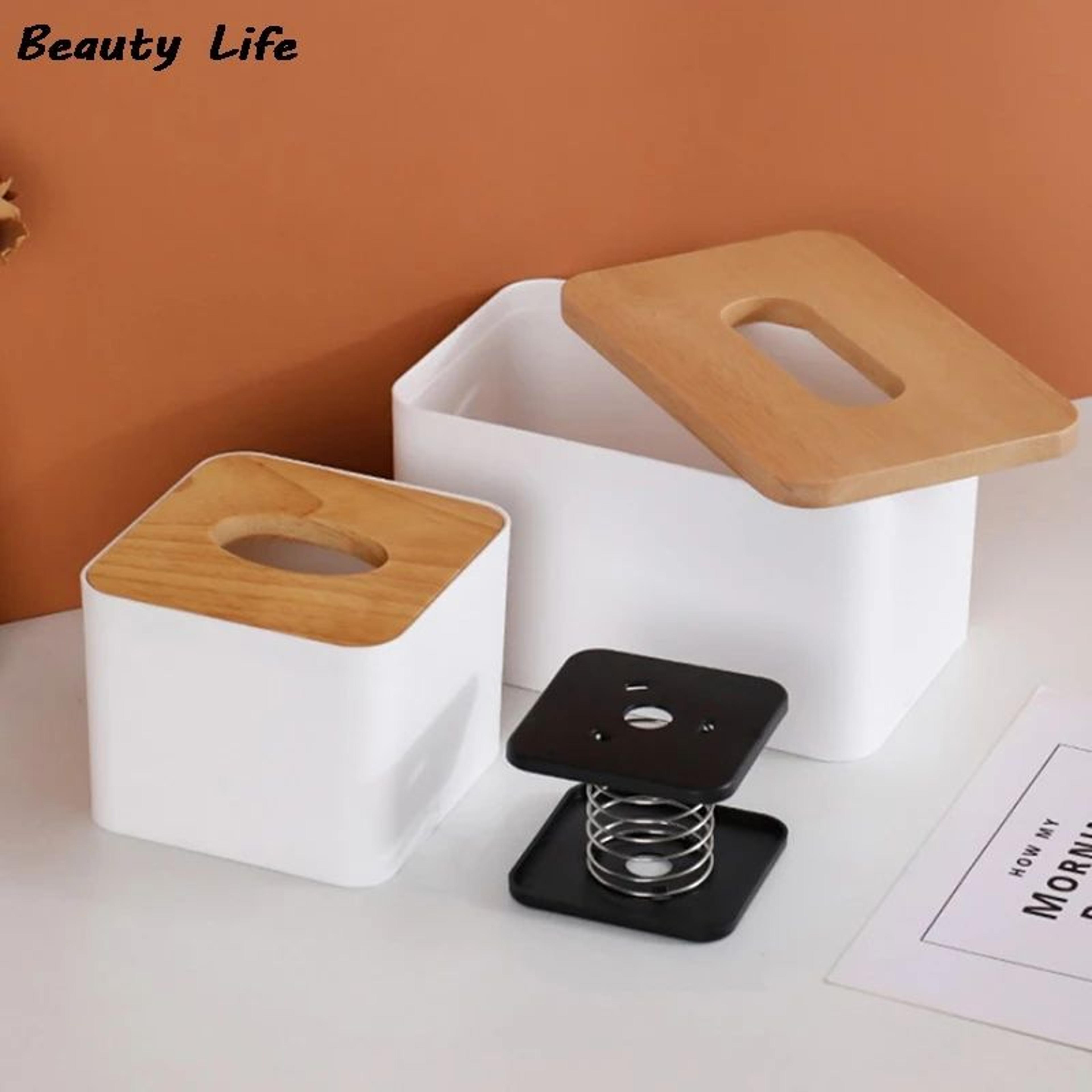Wooden Tissue Box Holder With Bamboo Cover 3