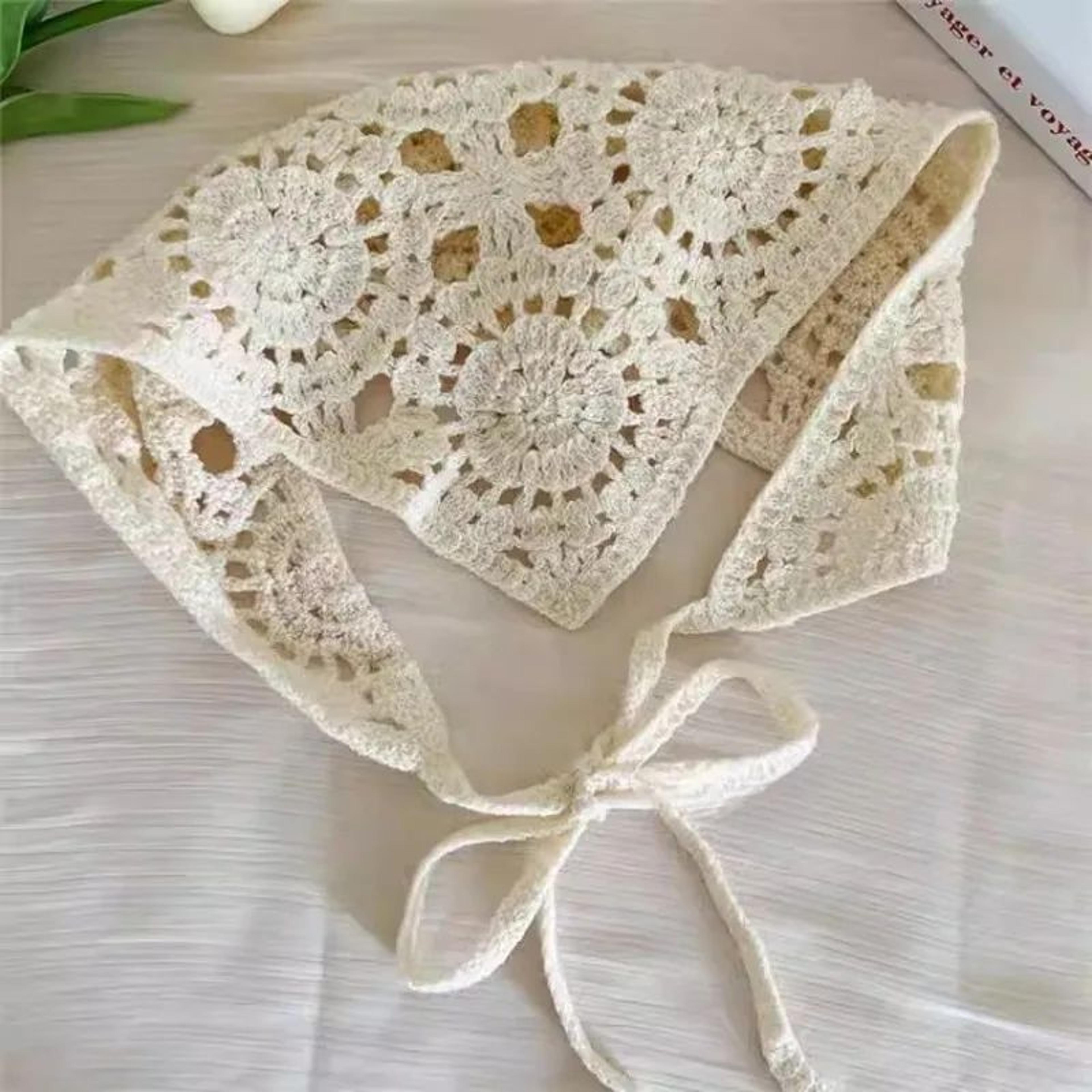Beige Crochet Triangle Hair Scarf Headband 0
