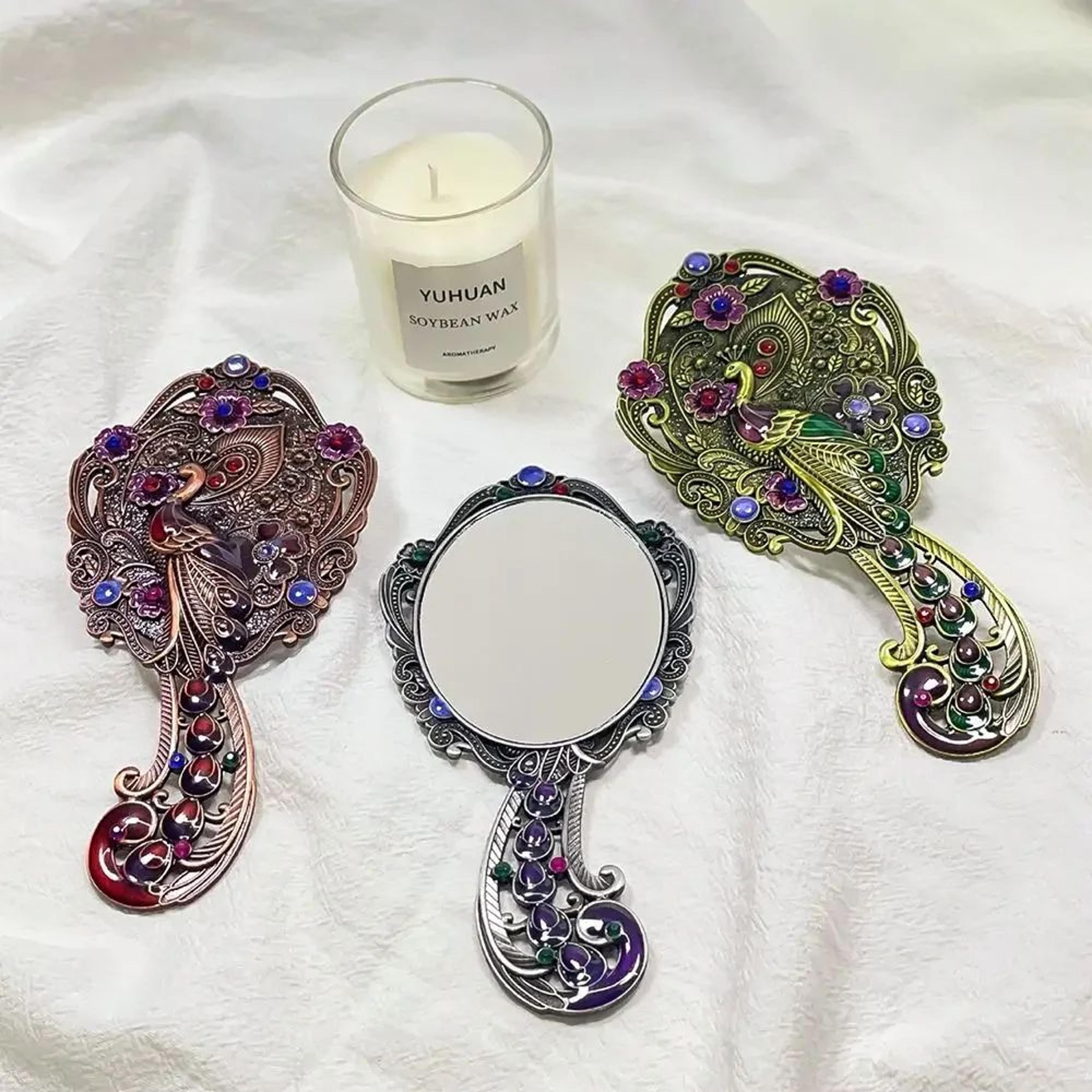 Retro Peacock Handheld Mirror And Comb Set 2
