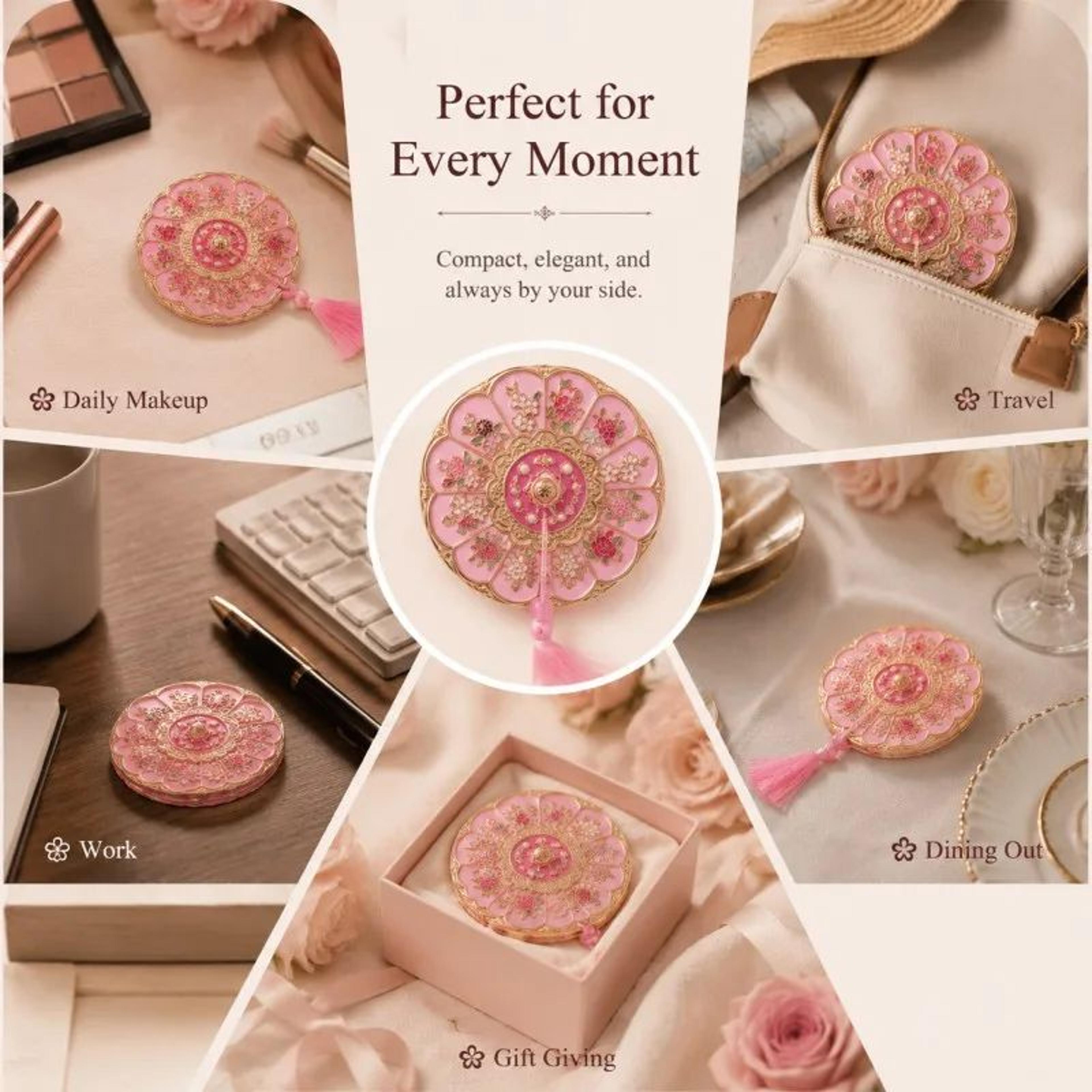 Vintage Chinese Style Handheld Makeup Mirror With Tassel 3