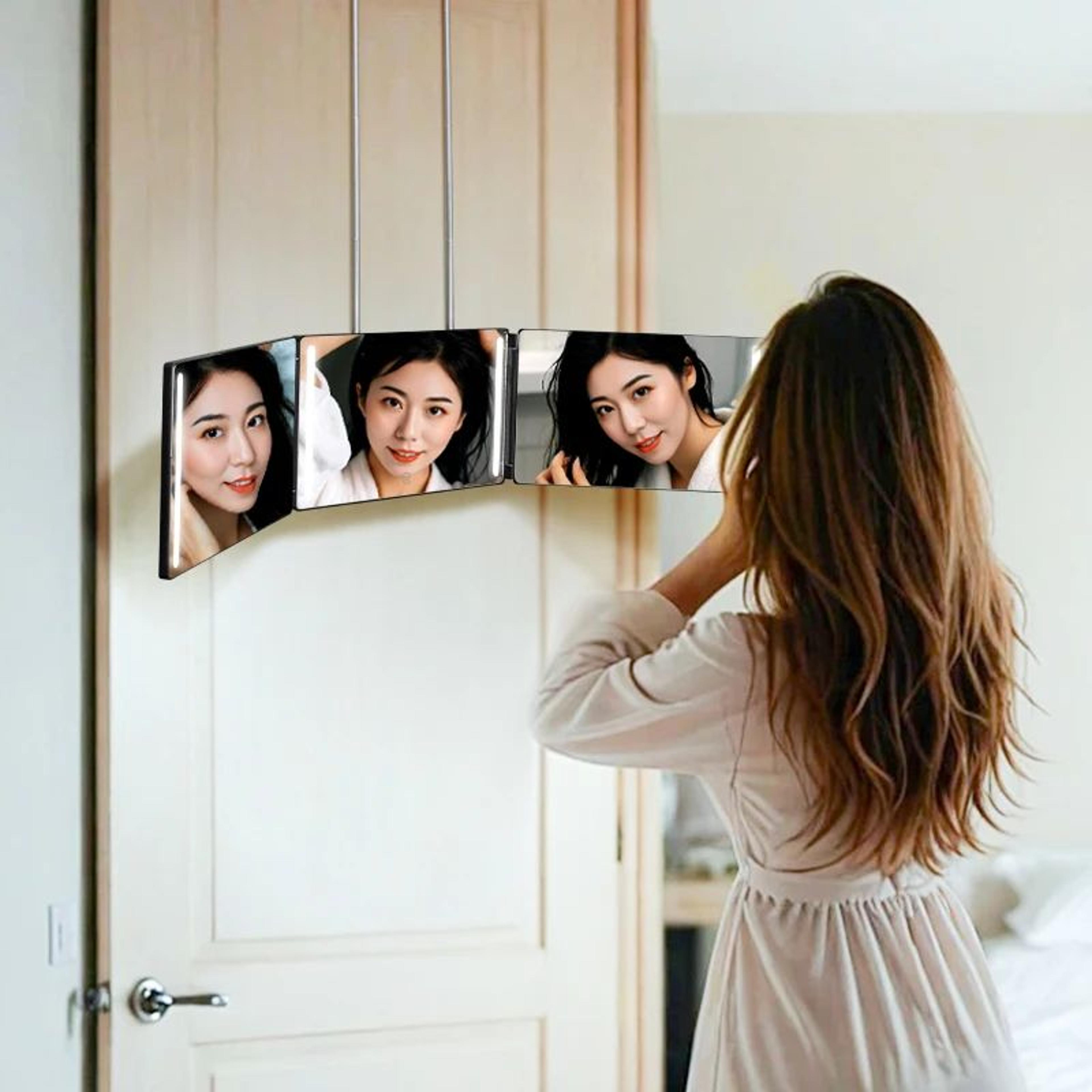 Trifold LED Haircut Mirror With Adjustable Hook 2