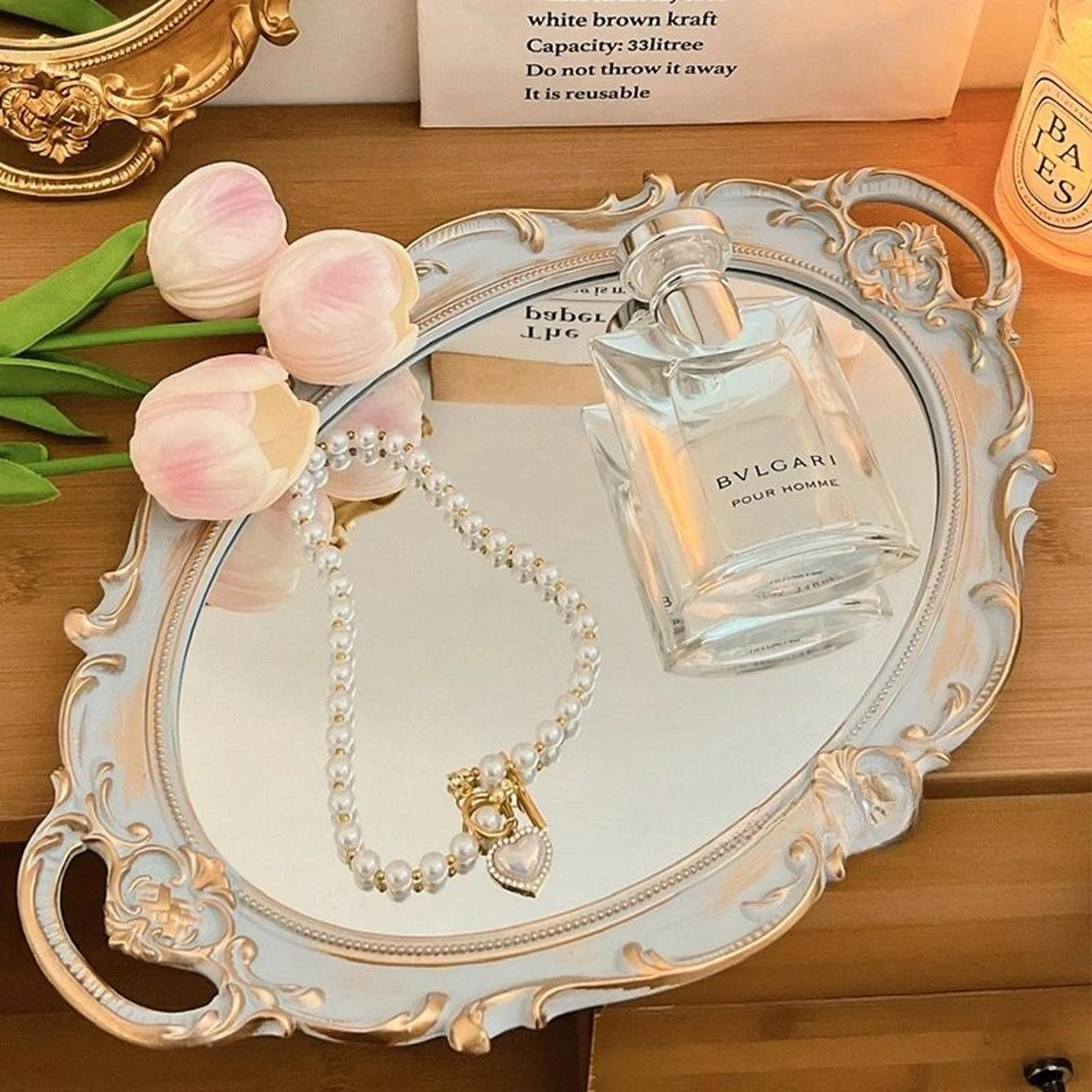 French Retro Vanity Mirror Jewelry Display Tray 1