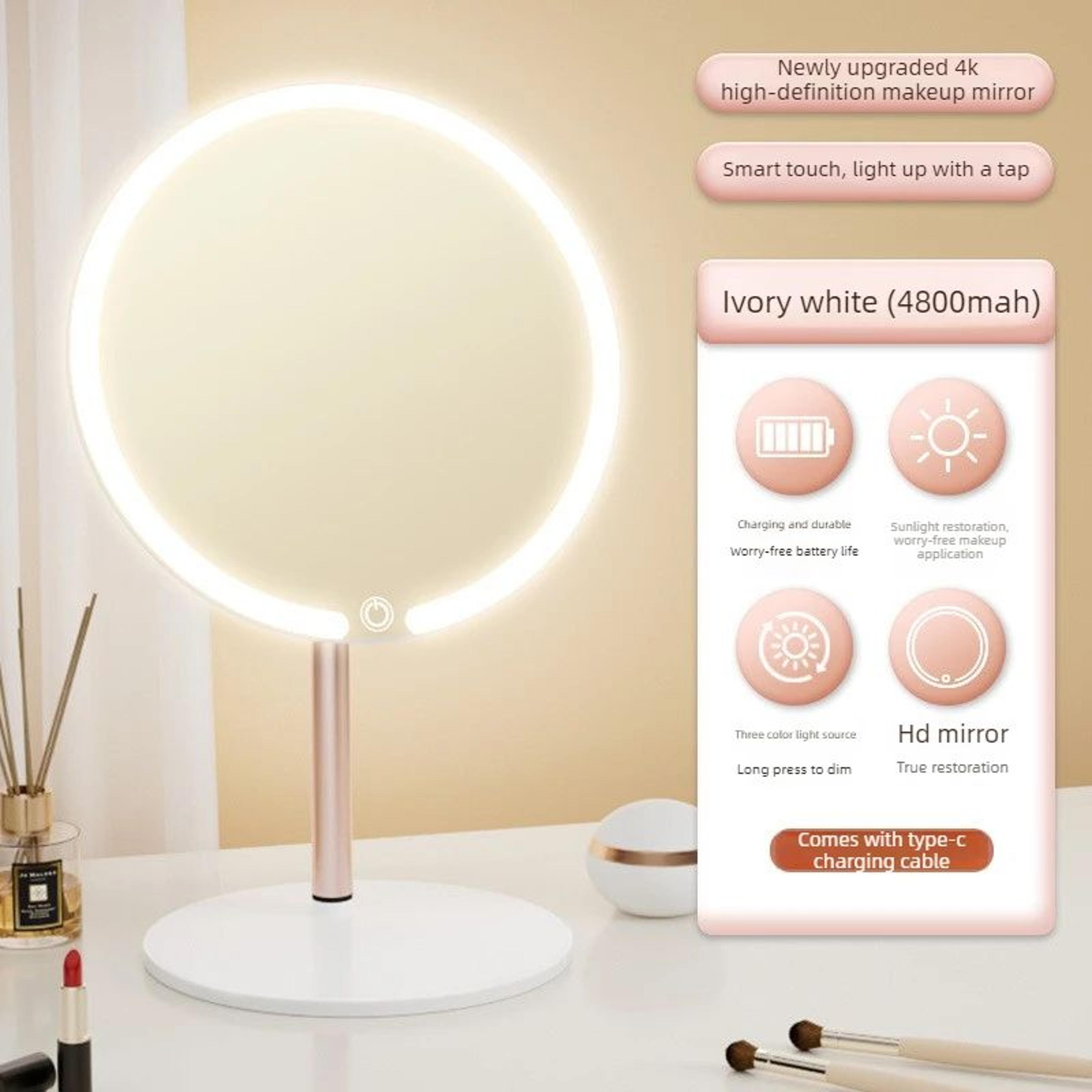 Round LED Lighted Desktop Vanity Makeup Mirror 4