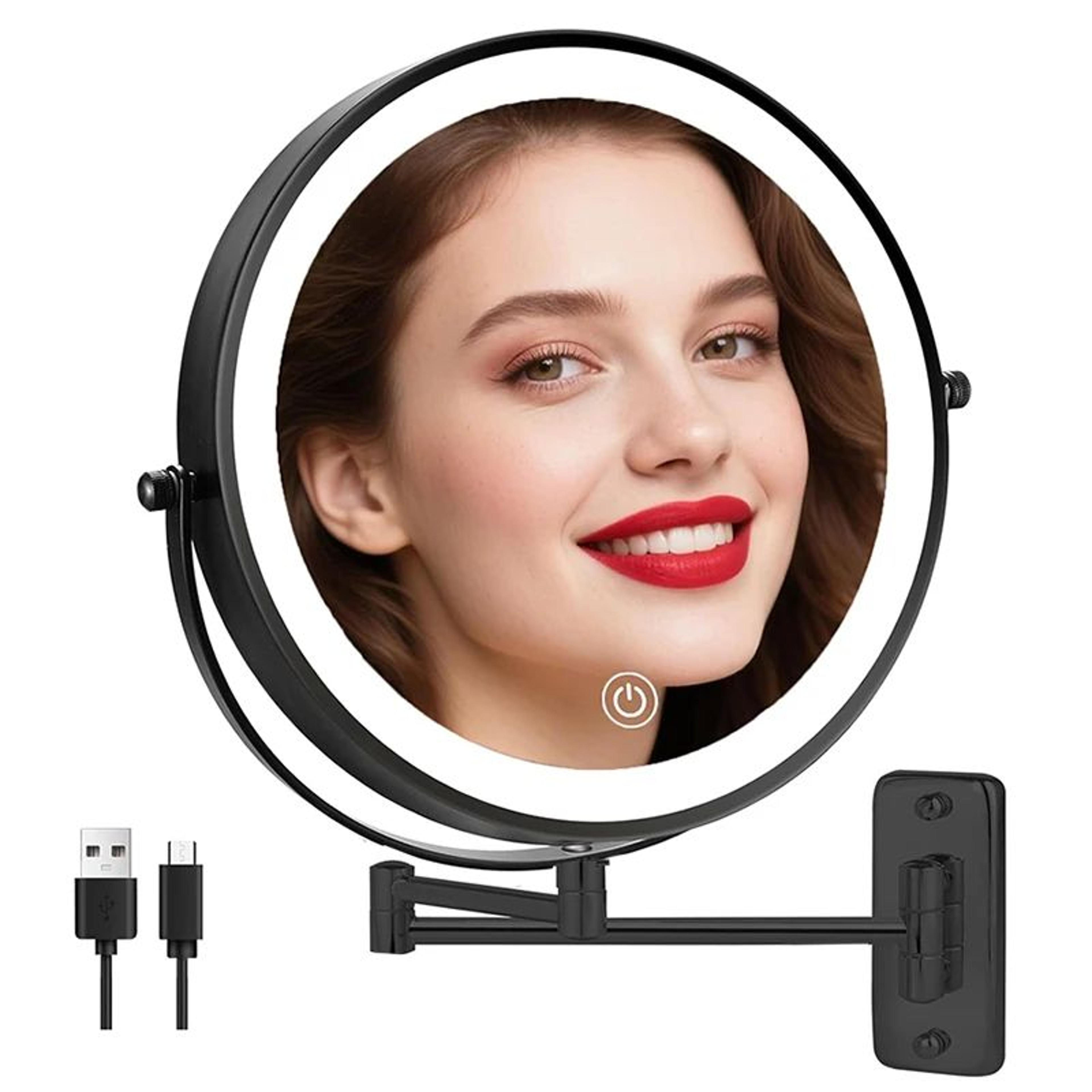 9 inch rechargeable lighted wall makeup mirror with 10x magnification