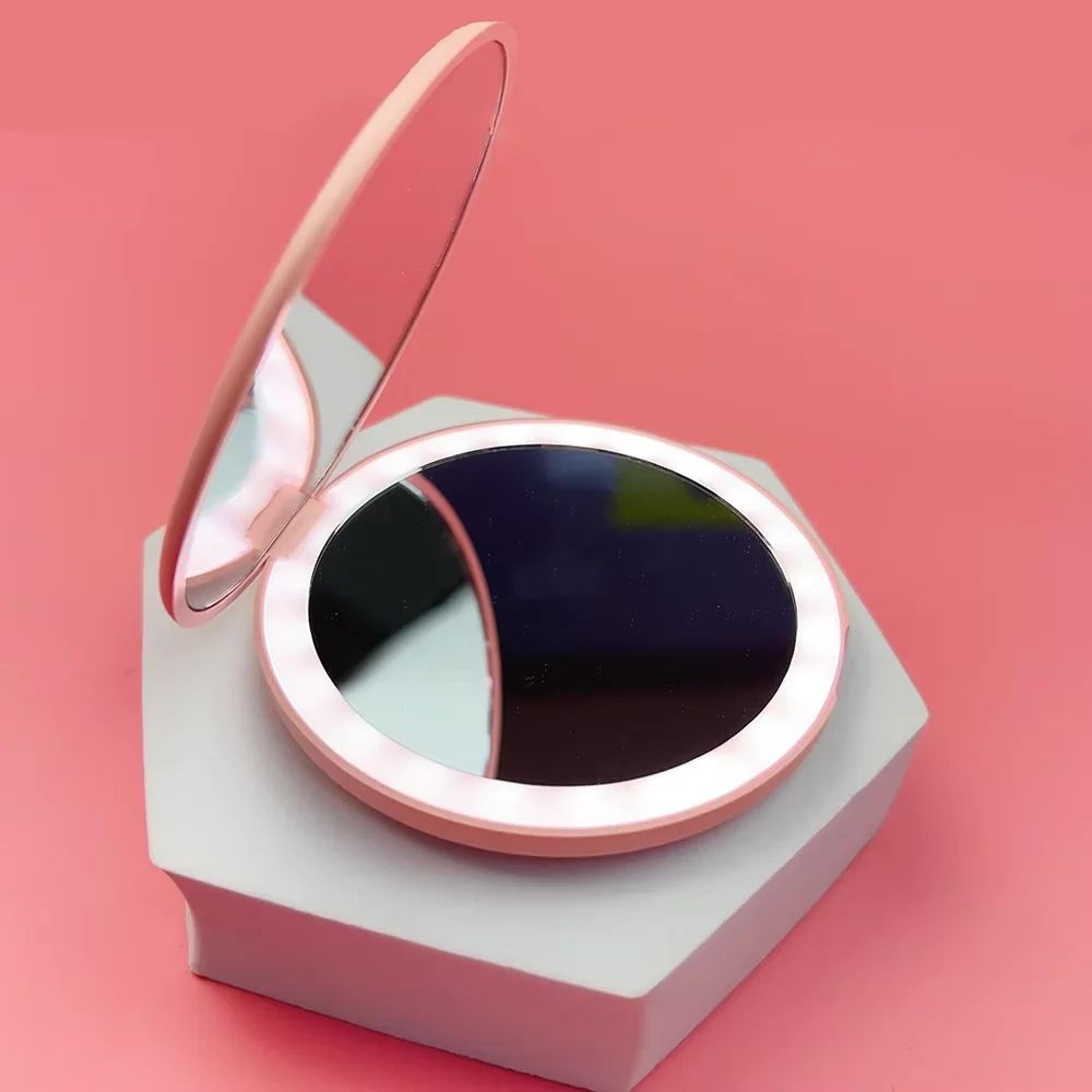 Round LED Folding 2X Magnifying Portable Makeup Mirror 7