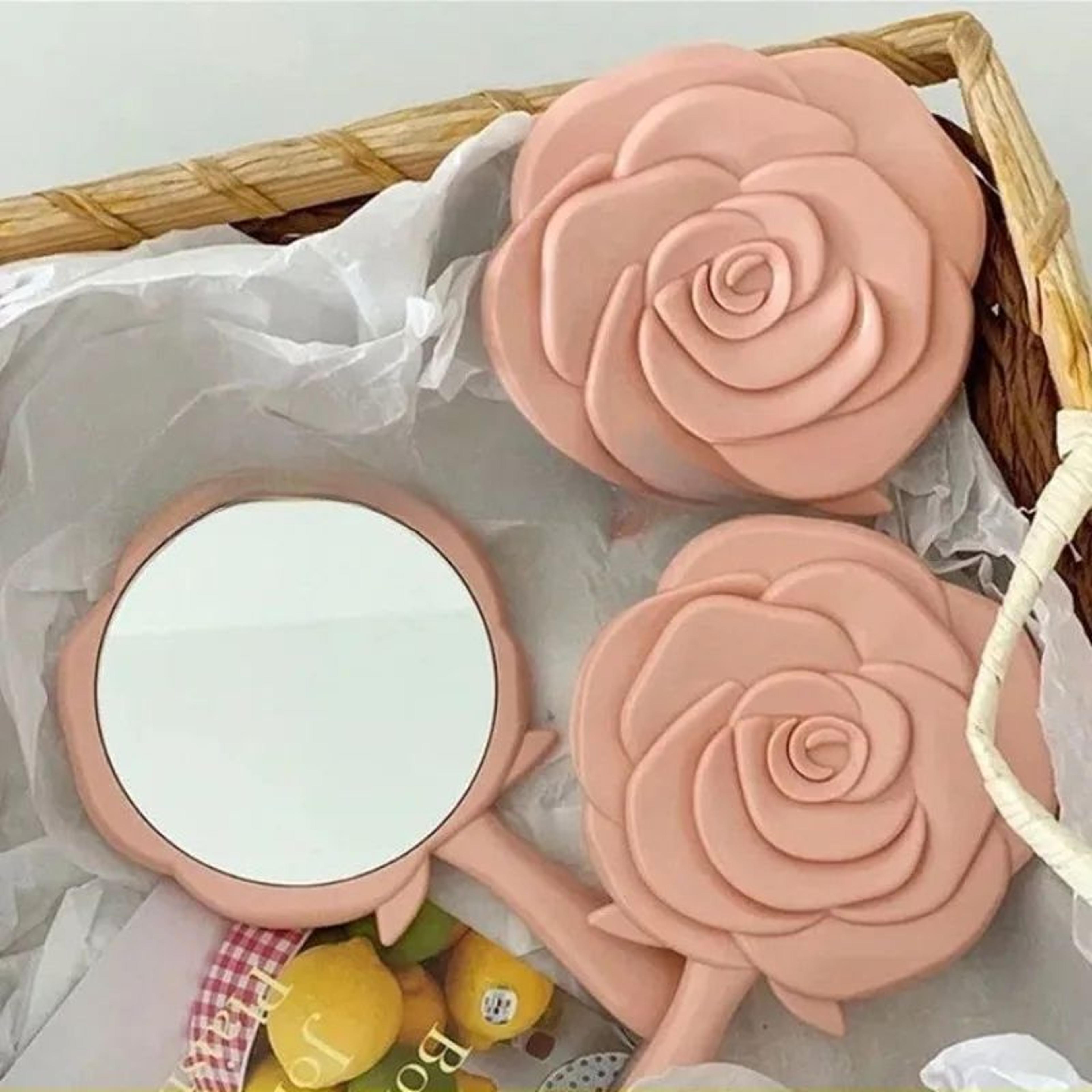 rose design foldable portable pocket makeup mirror