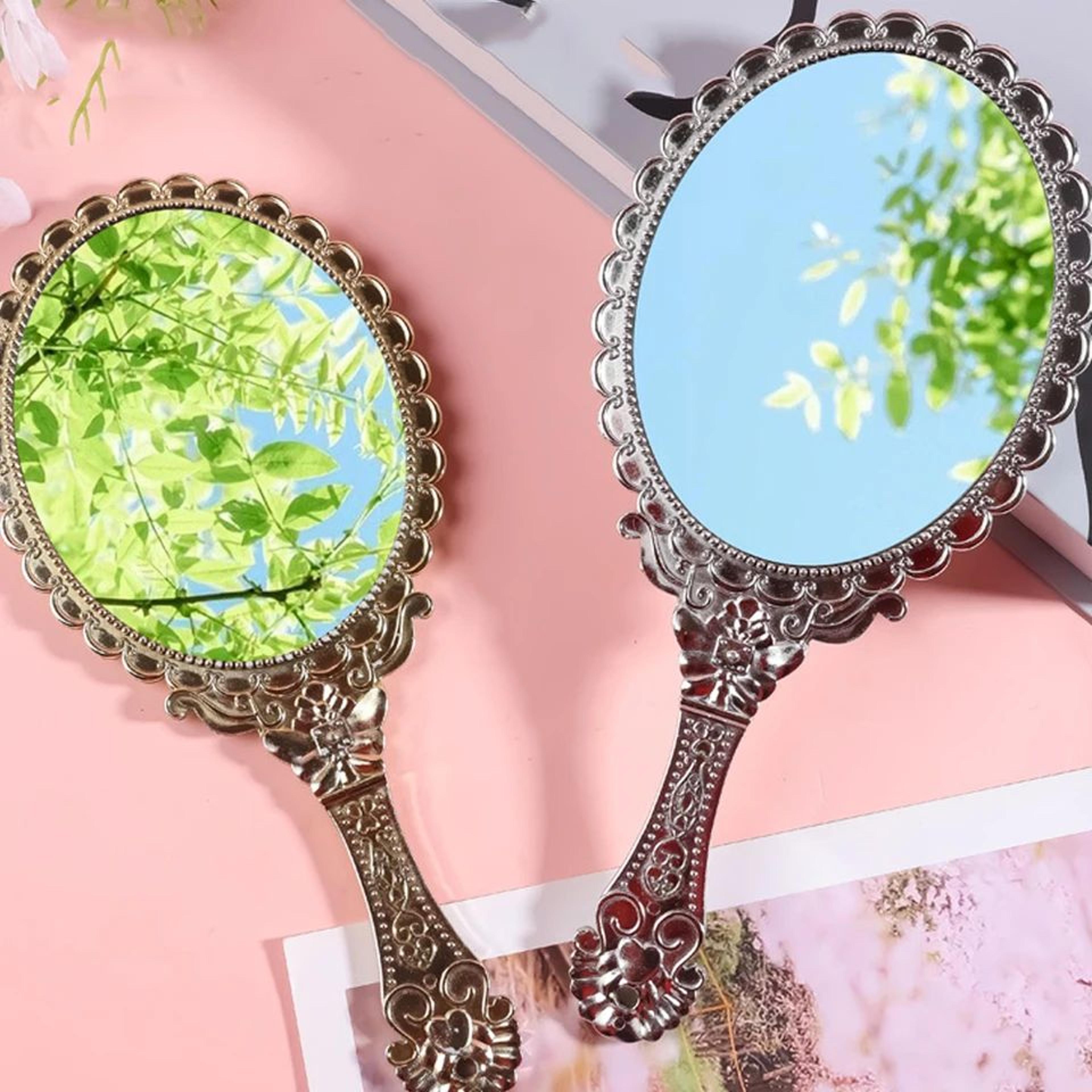 vintage european embossed floral handheld makeup mirror