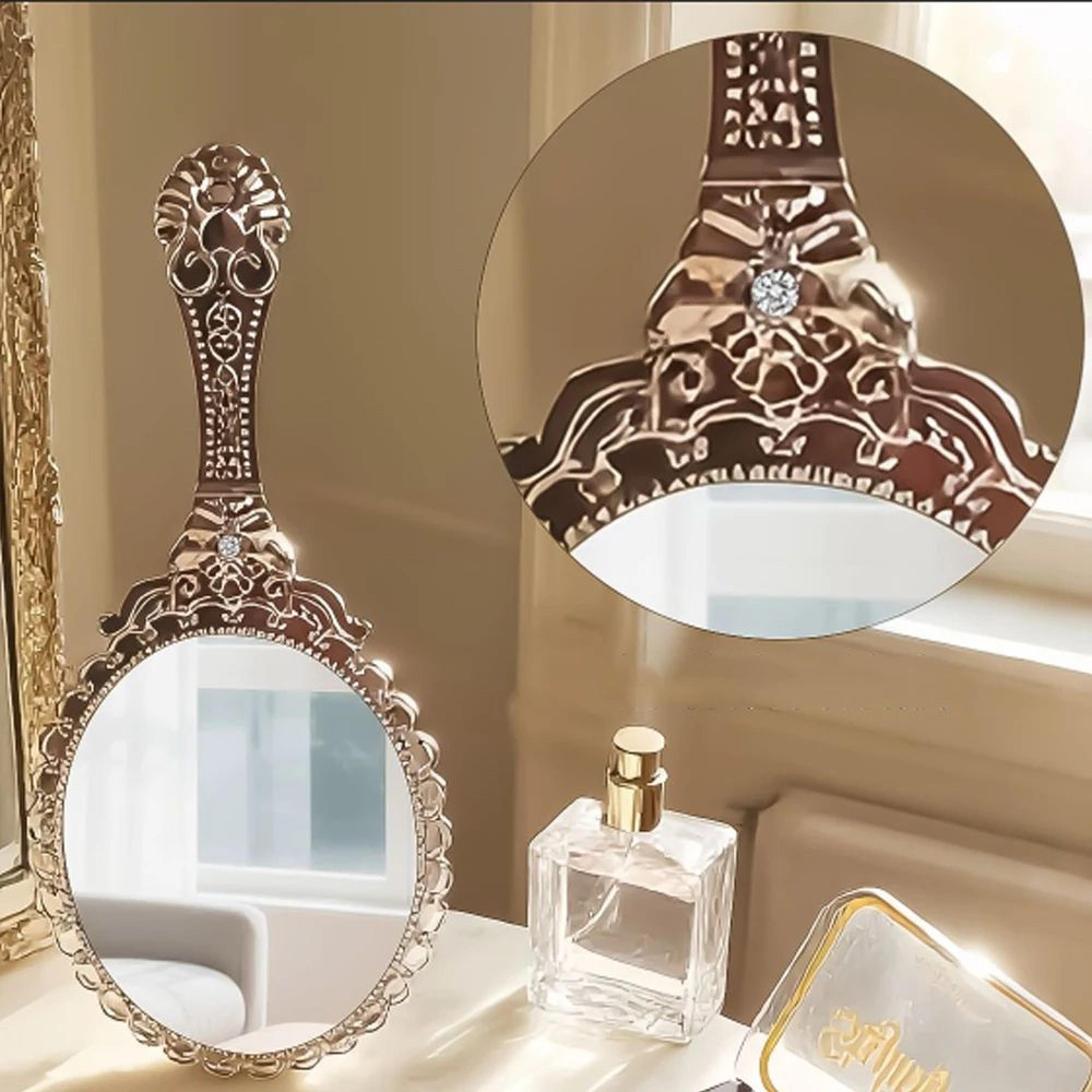 Vintage European Embossed Floral Handheld Makeup Mirror 8