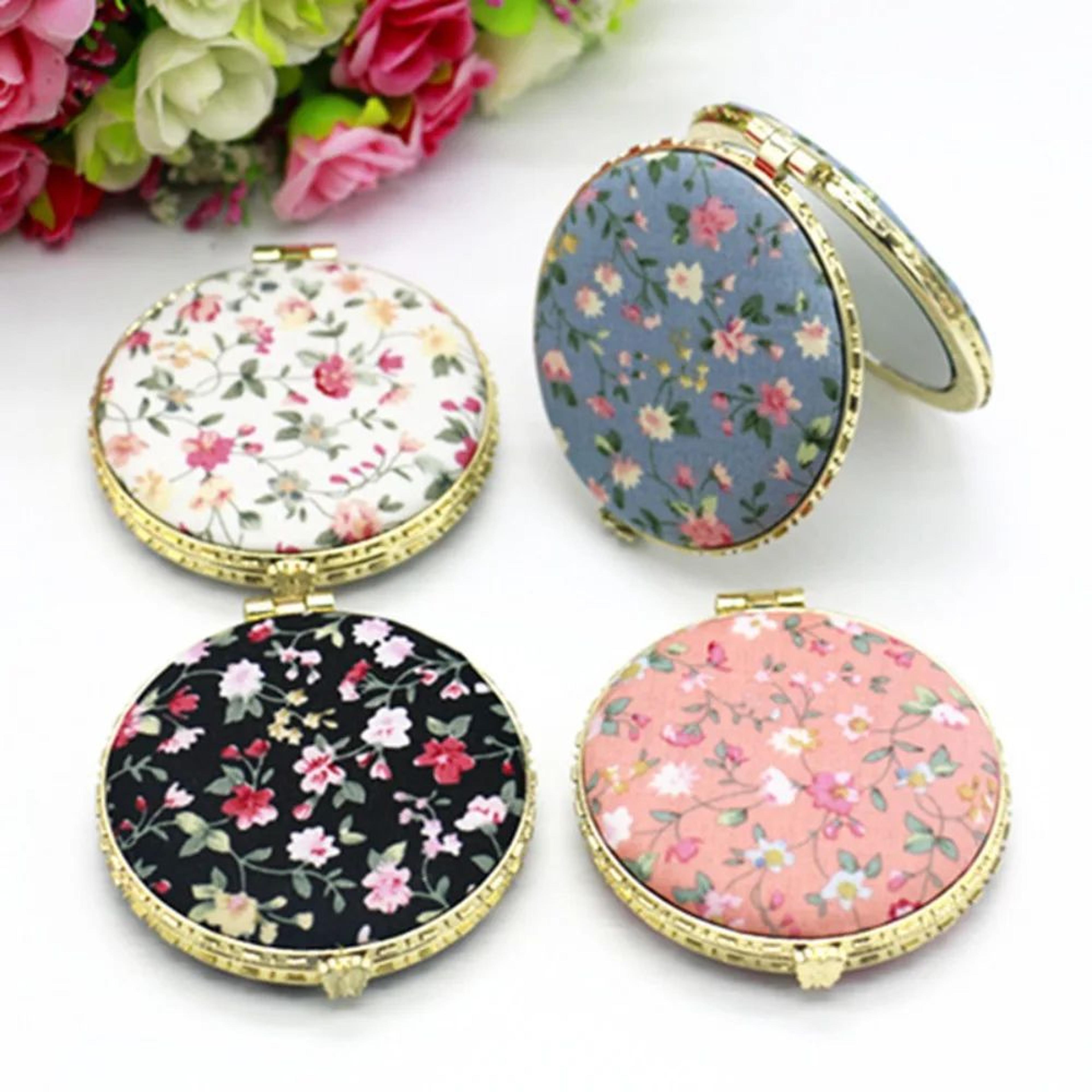 vintage floral foldable compact pocket makeup mirror