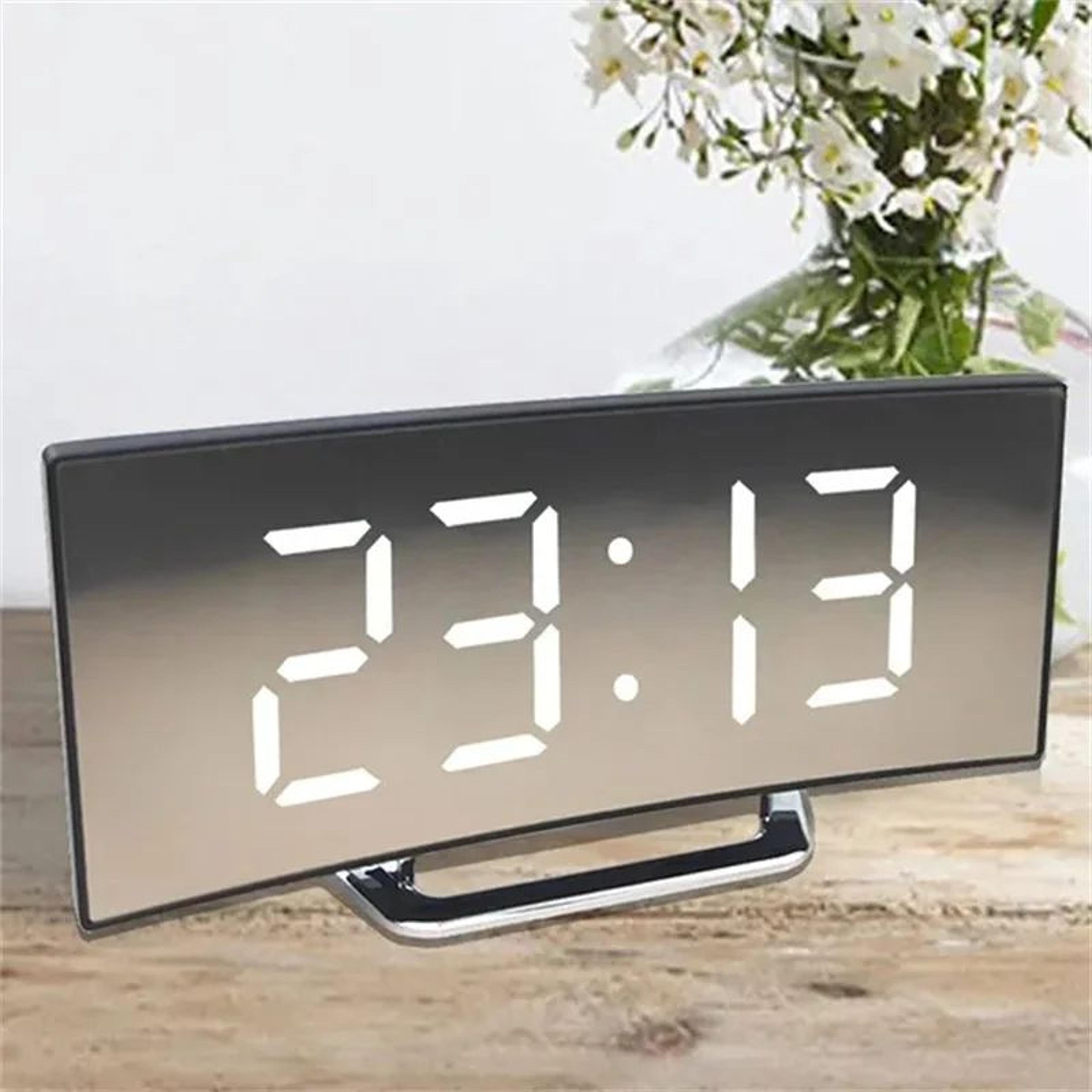 Curved LED Digital Alarm Clock With Large Mirror Display 2