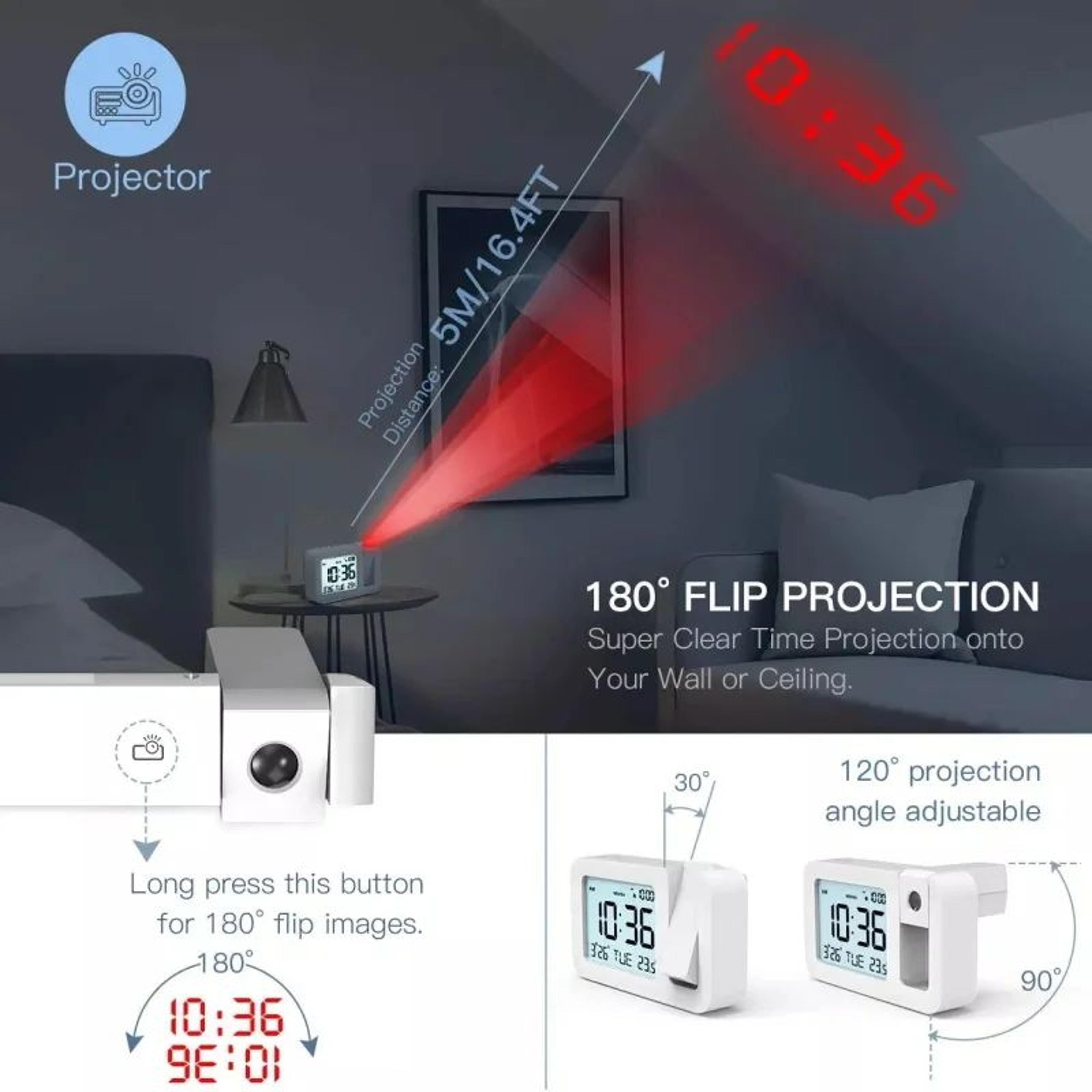 Rechargeable LED Projection Alarm Clock With USB Charging 5