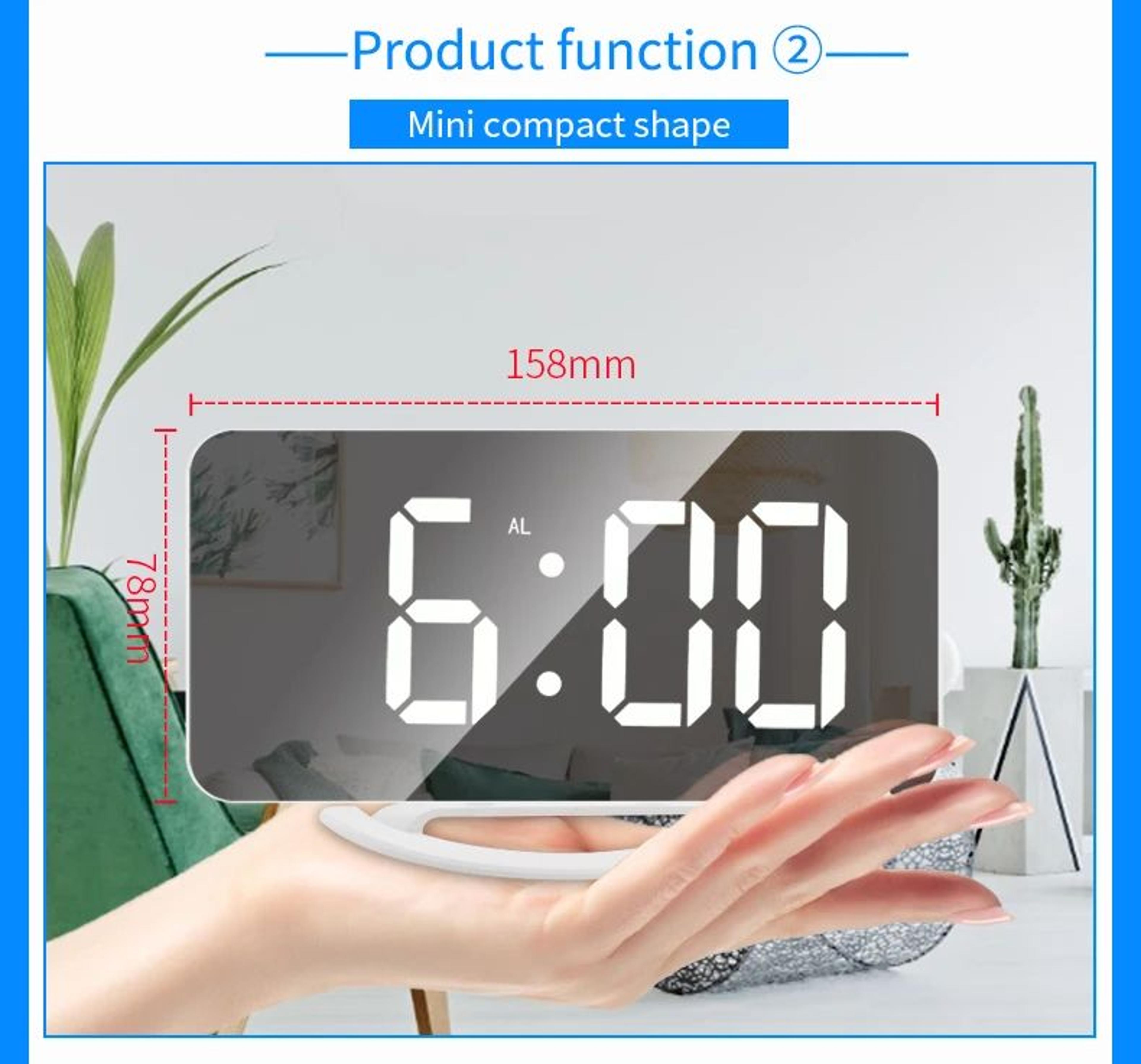 LED Mirror Alarm Clock With Strong Vibration Shaker 7